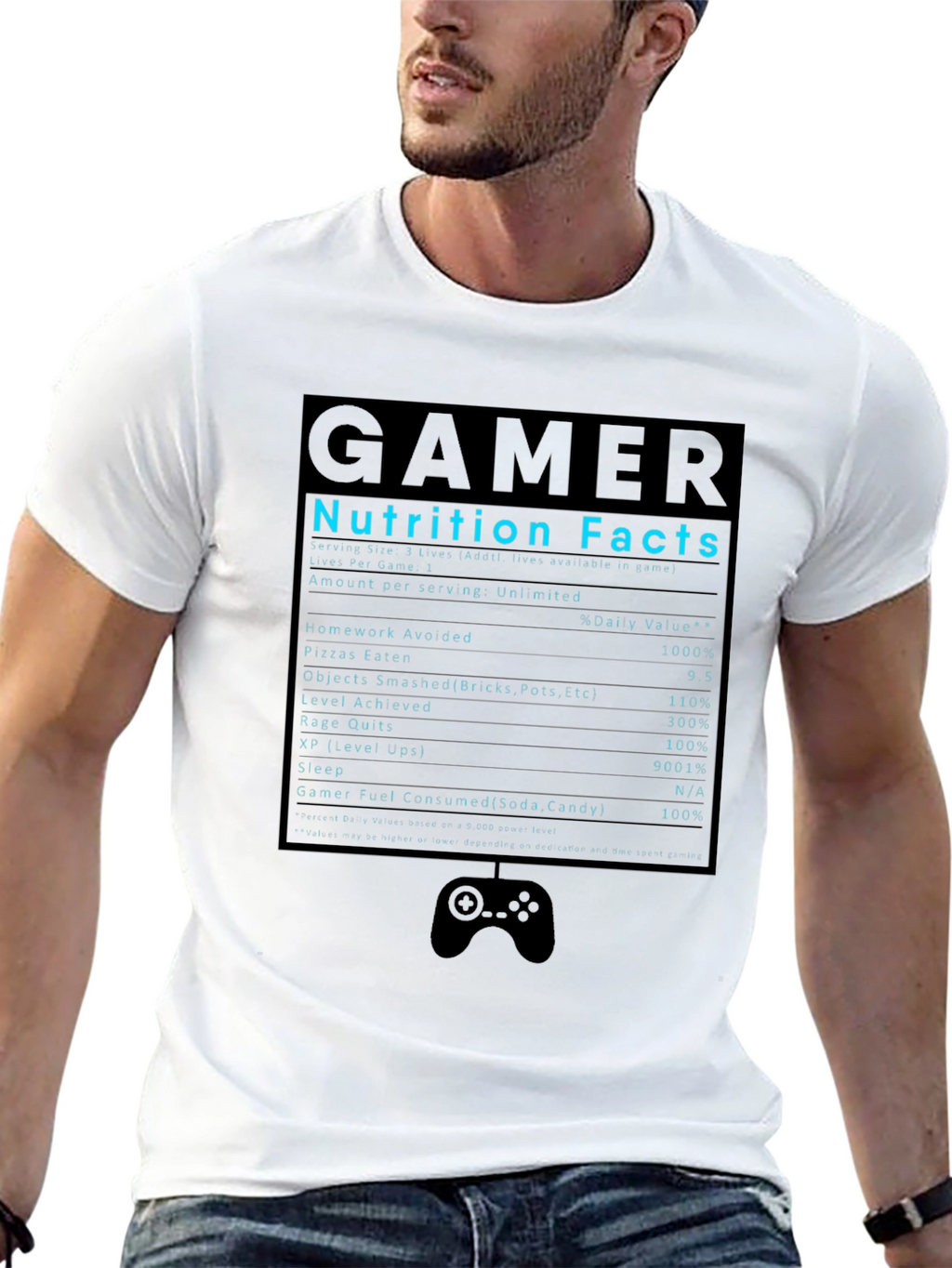 Gamer Nutrition Facts T-Shirt Funny Graphic Tee