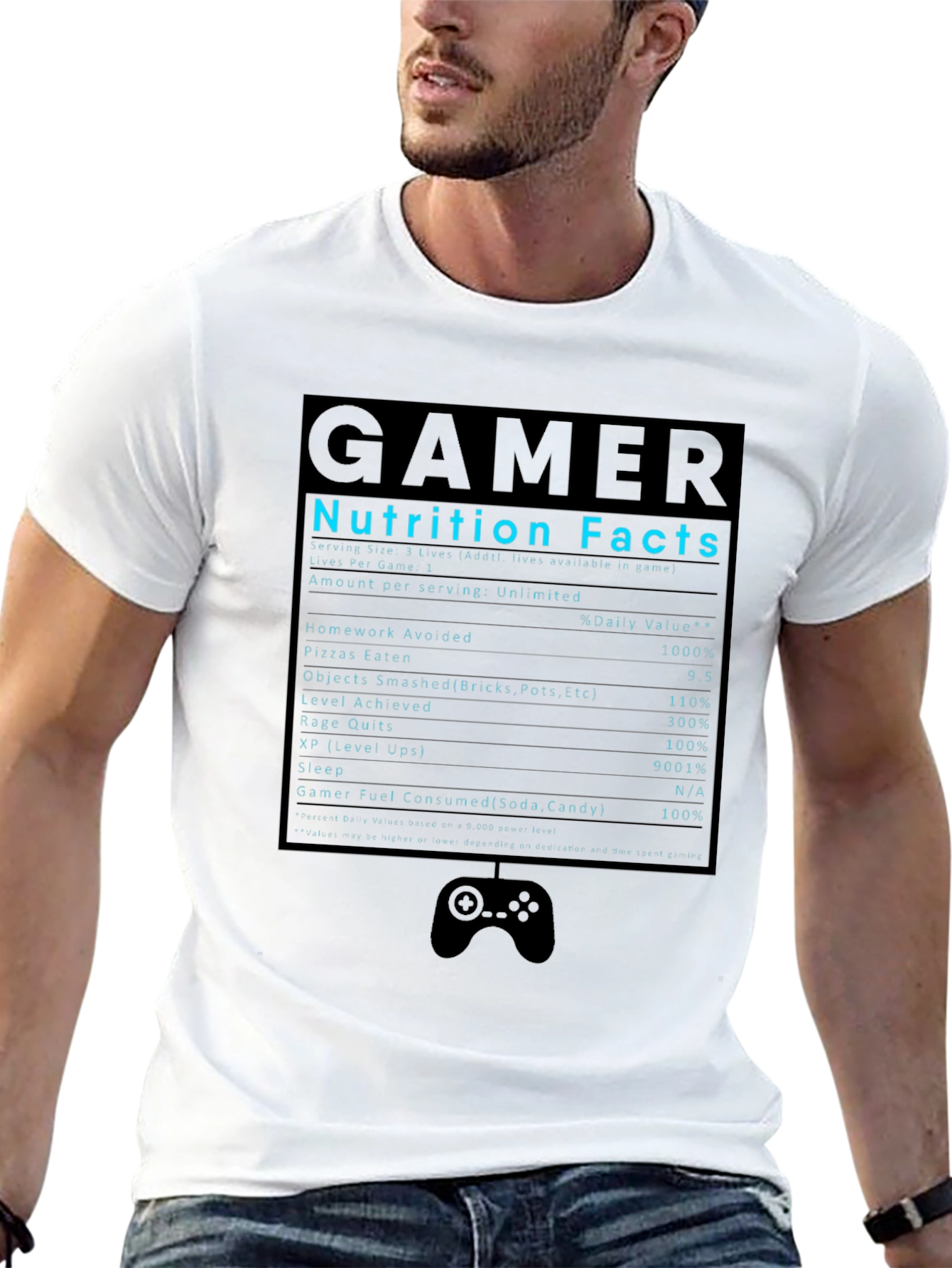 Gamer Nutrition Facts T-Shirt Funny Graphic Tee