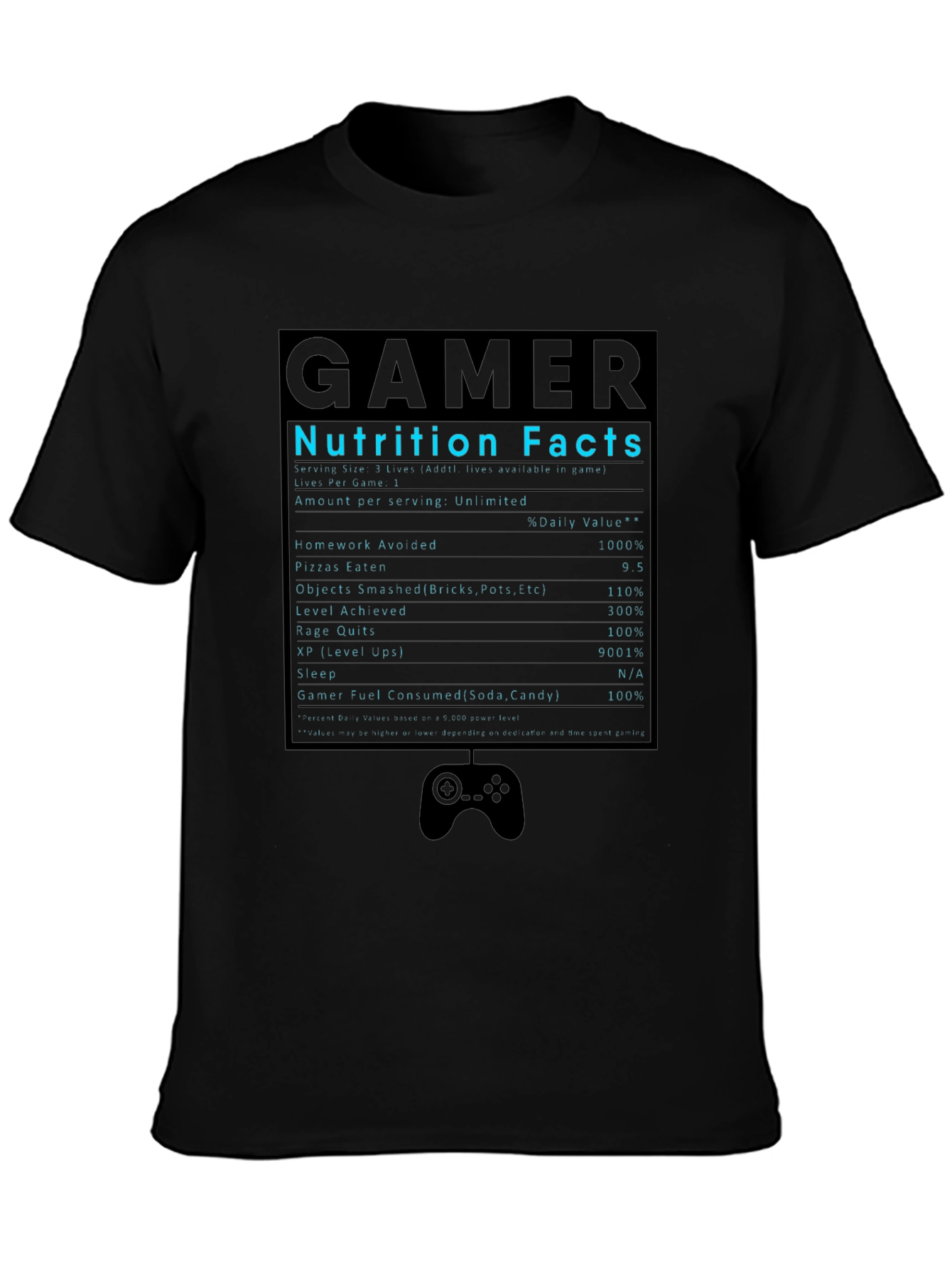 Gamer Nutrition Facts T-Shirt Funny Graphic Tee