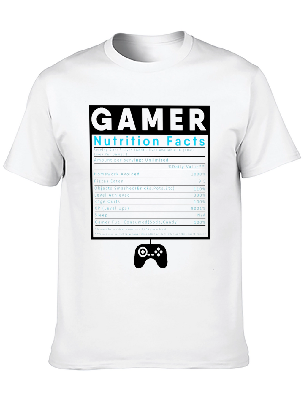 Gamer Nutrition Facts T-Shirt Funny Graphic Tee