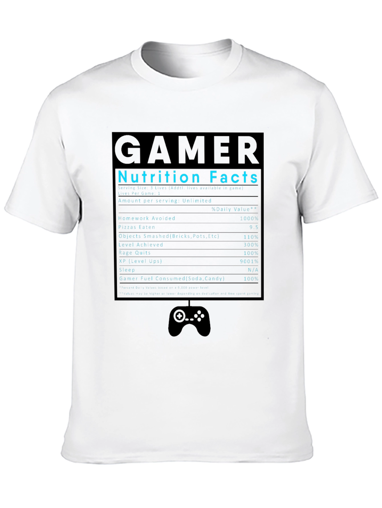 Gamer Nutrition Facts T-Shirt Funny Graphic Tee