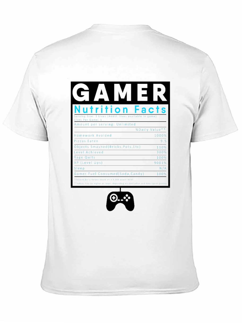 Gamer Nutrition Facts T-Shirt Funny Graphic Tee