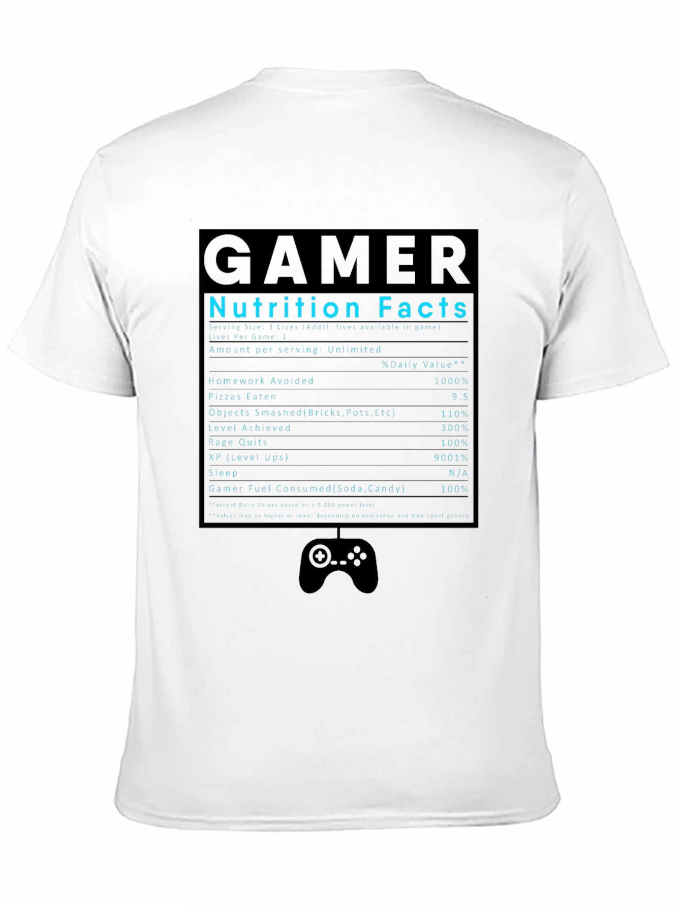Gamer Nutrition Facts T-Shirt Funny Graphic Tee