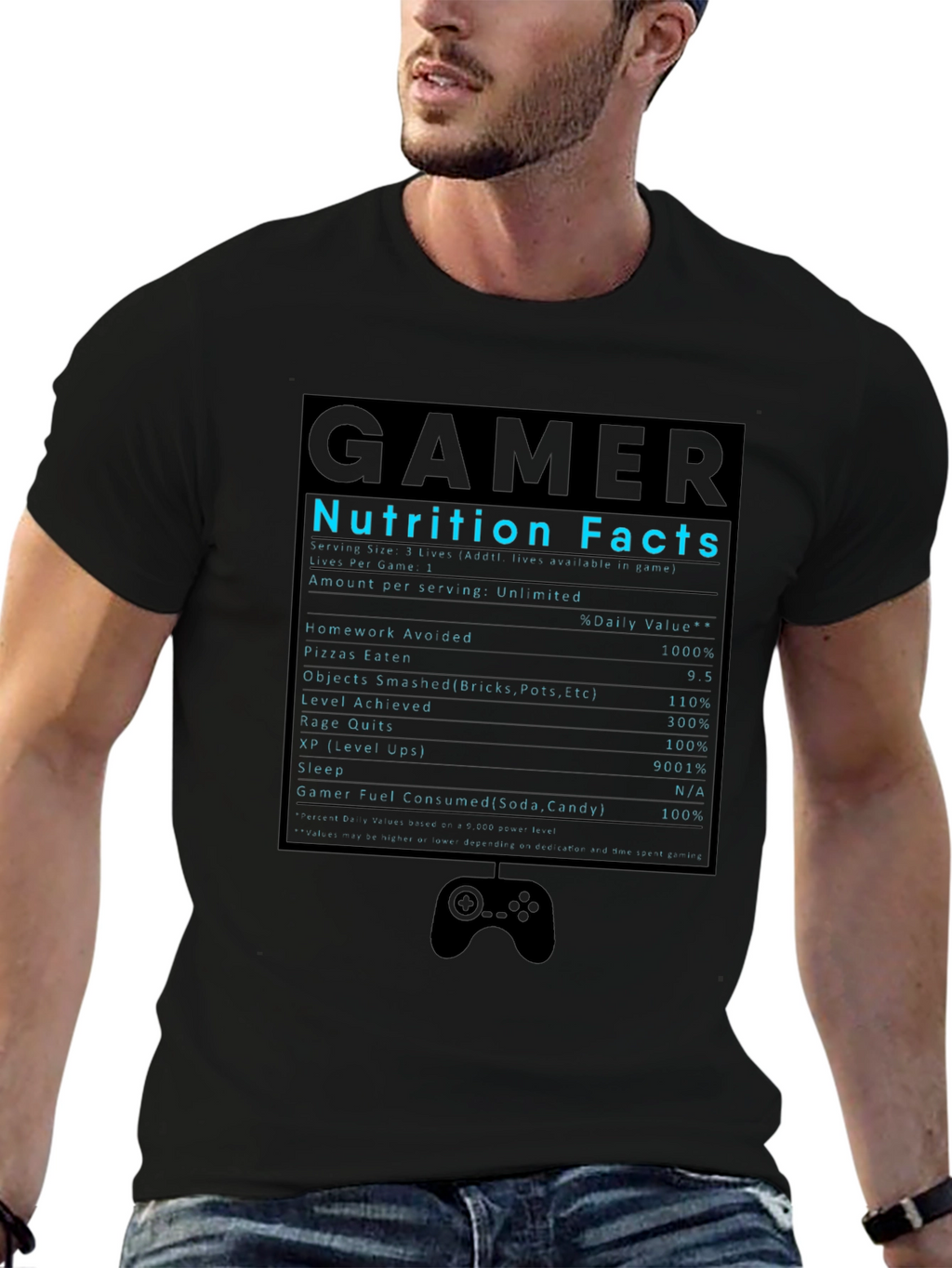 Gamer Nutrition Facts T-Shirt Funny Graphic Tee