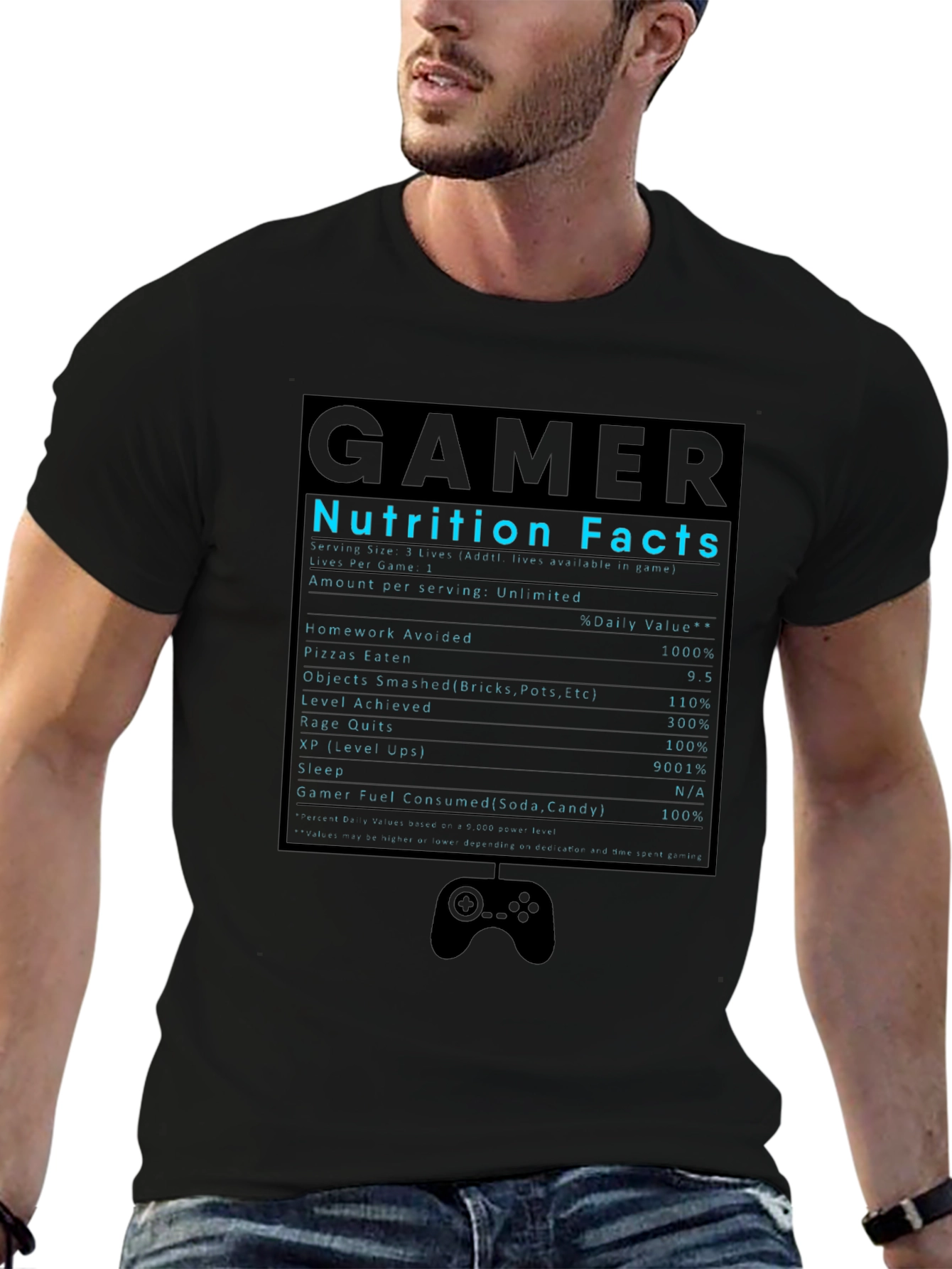 Gamer Nutrition Facts T-Shirt Funny Graphic Tee