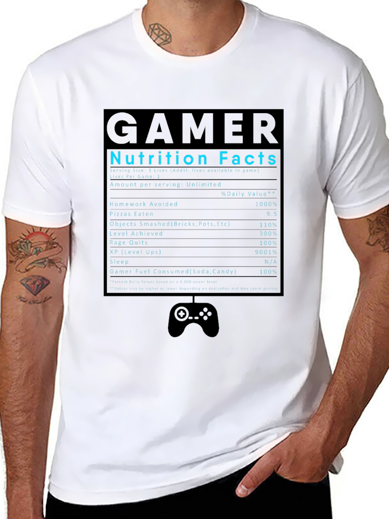 Gamer Nutrition Facts T-Shirt Funny Graphic Tee