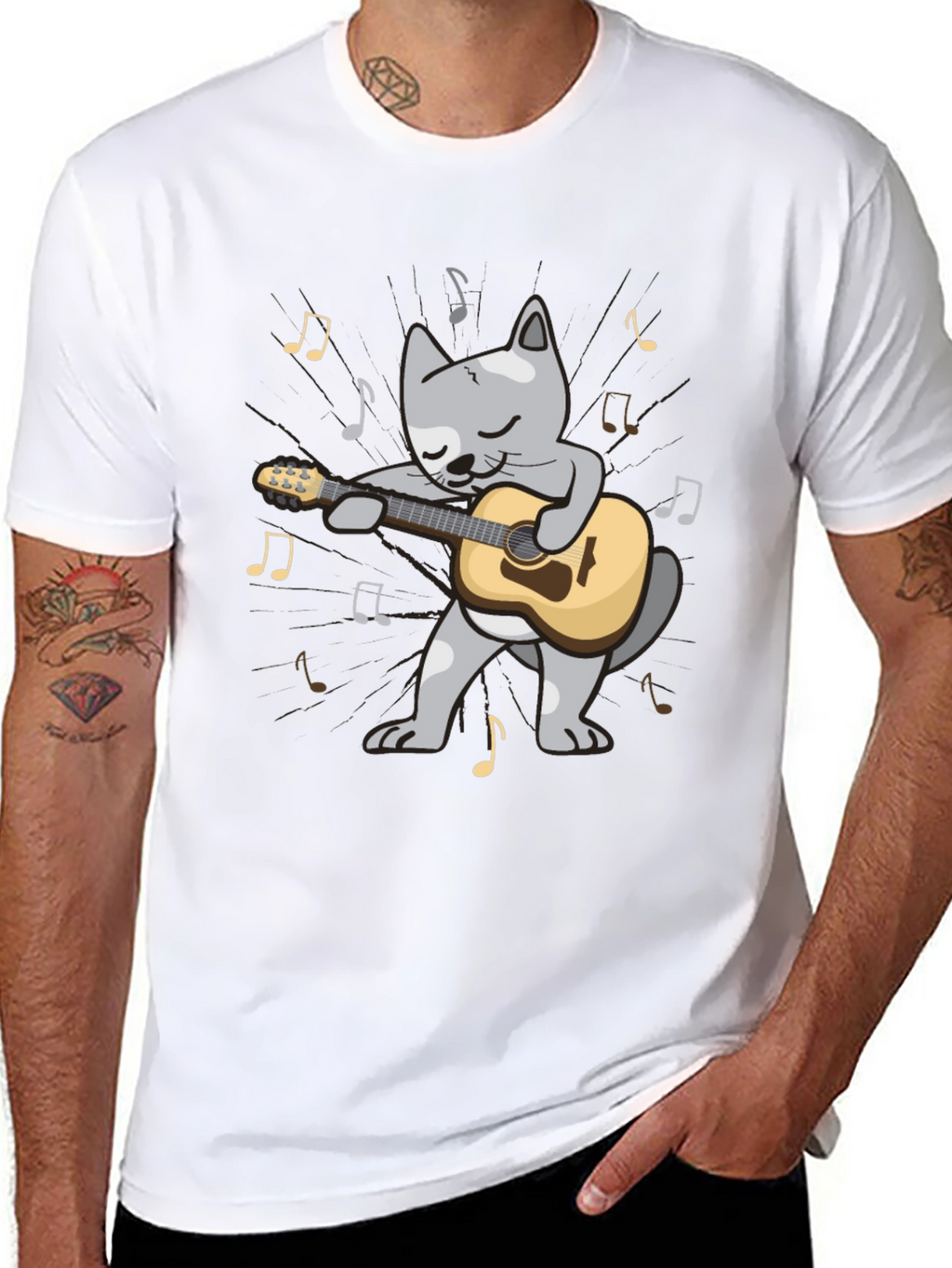 Guitar Cat T-Shirt - Musical Feline Tee