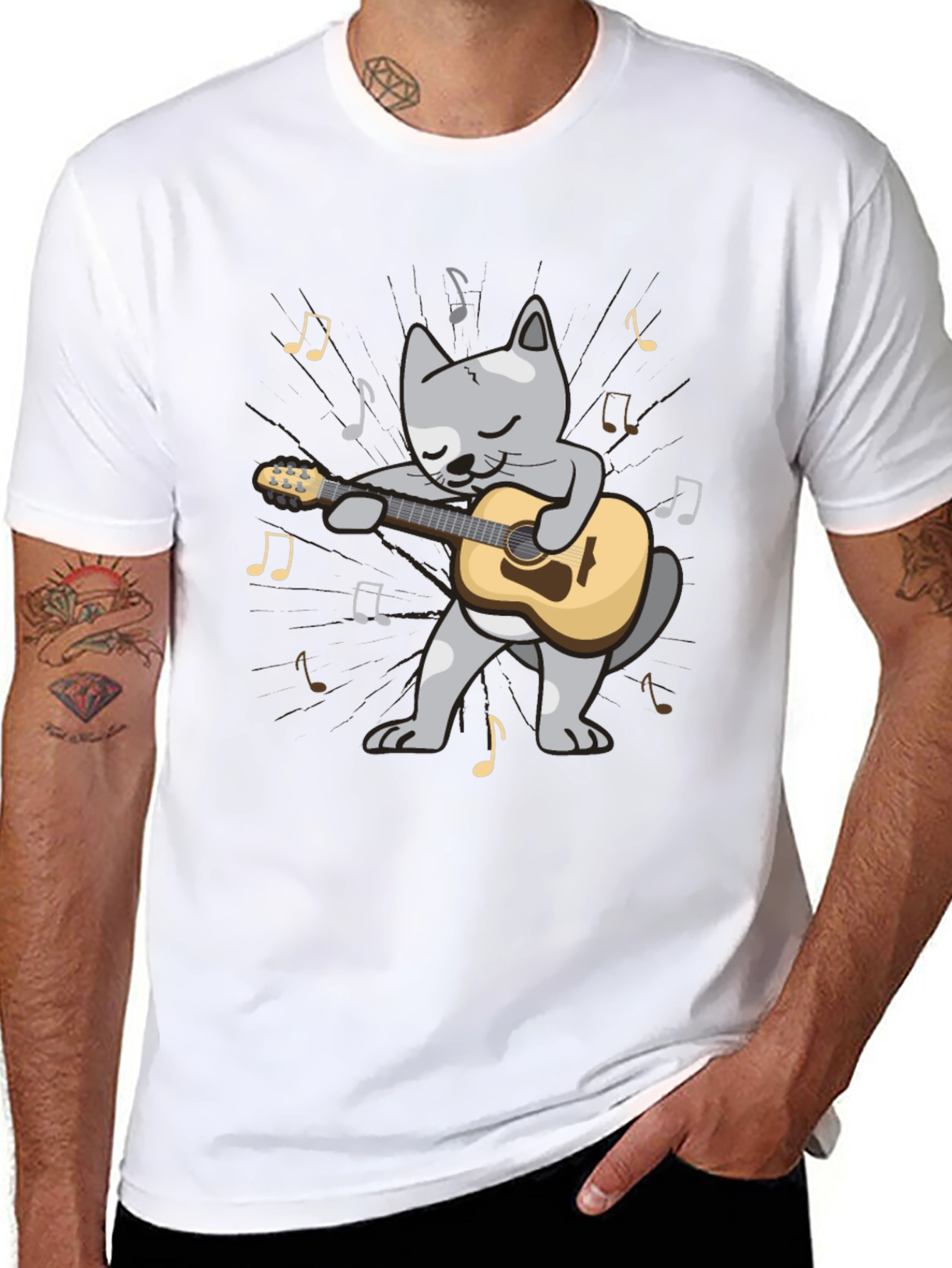Guitar Cat T-Shirt - Musical Feline Tee