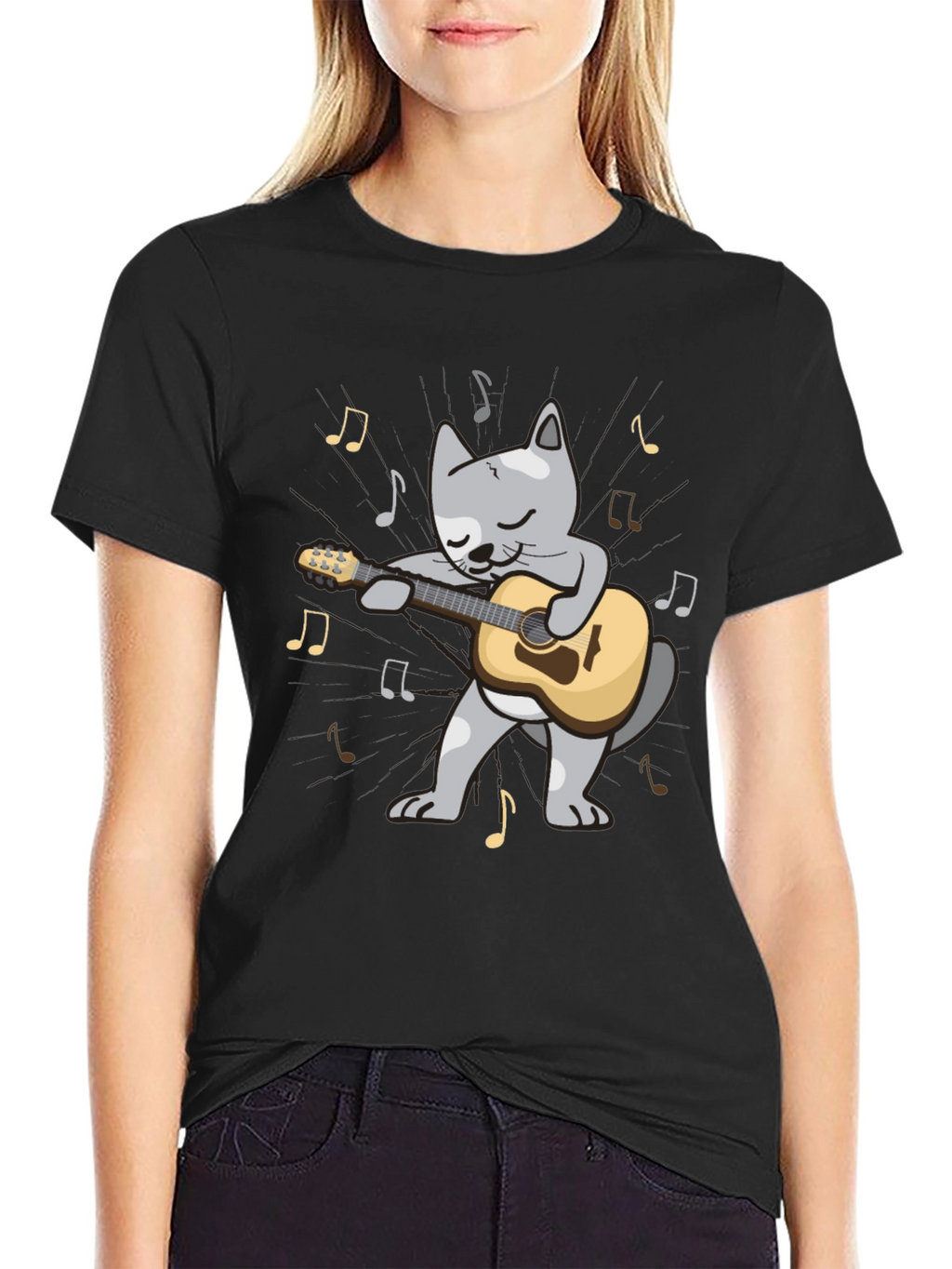Guitar Cat T-Shirt - Musical Feline Tee