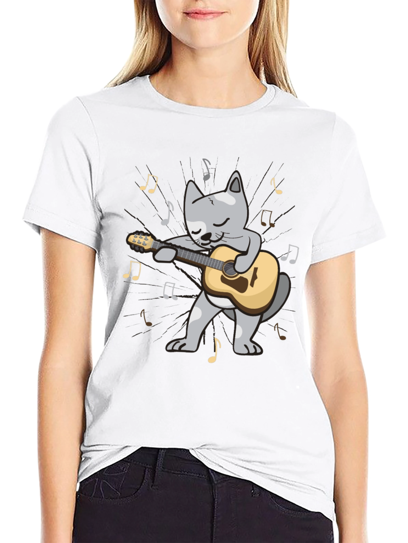 Guitar Cat T-Shirt - Musical Feline Tee