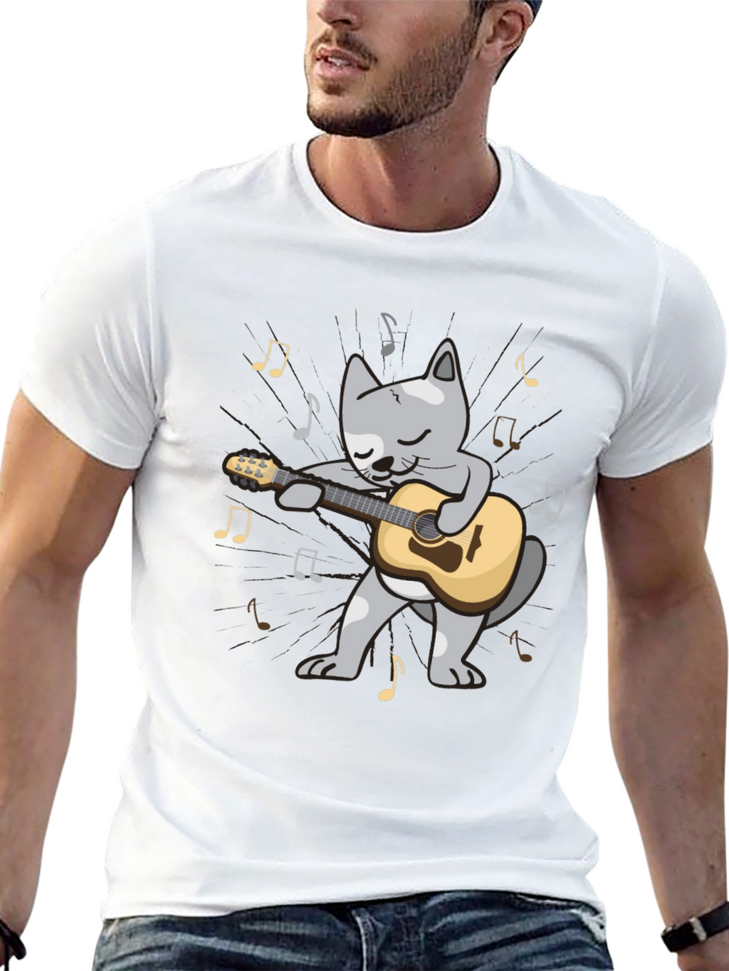 Guitar Cat T-Shirt - Musical Feline Tee