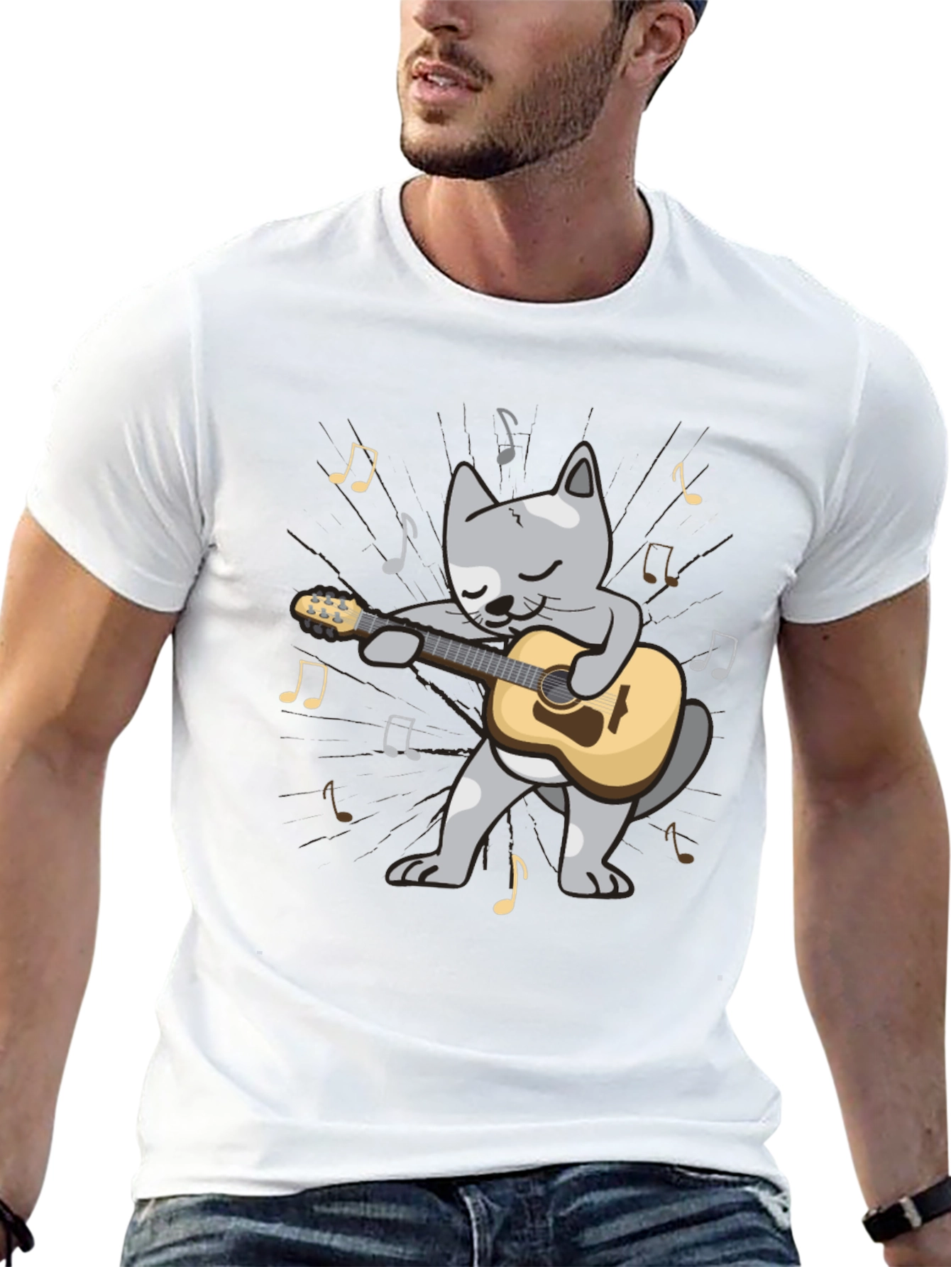 Guitar Cat T-Shirt - Musical Feline Tee