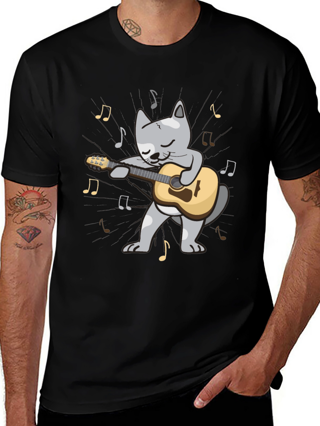 Guitar Cat T-Shirt - Musical Feline Tee