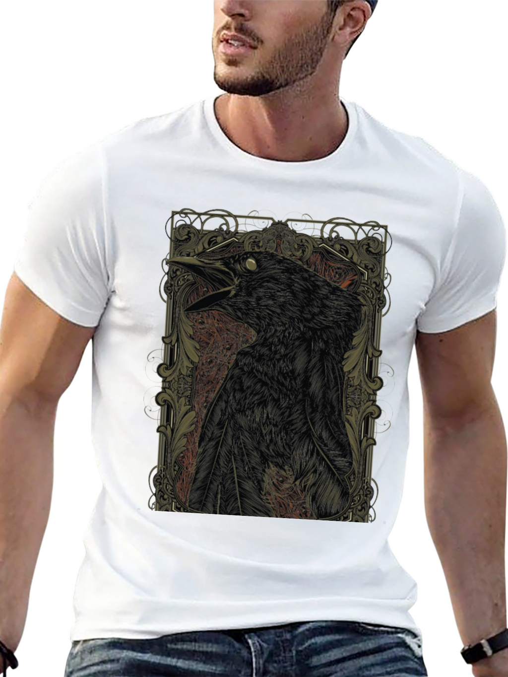 Raven Graphic Print Black Crewneck T-Shirt