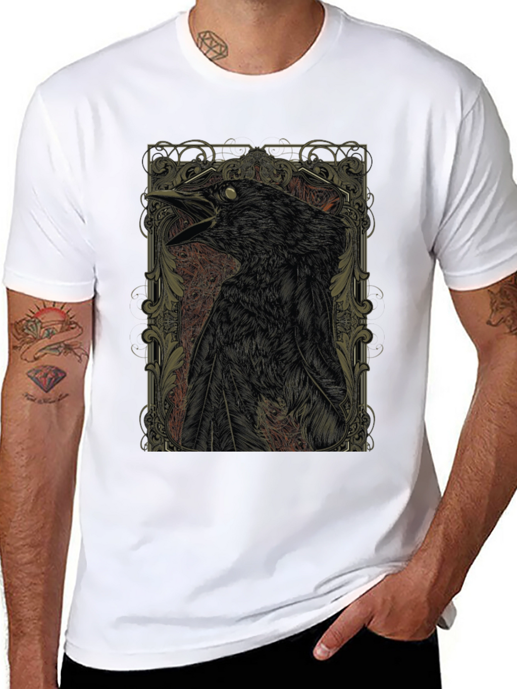 Raven Graphic Print Black Crewneck T-Shirt