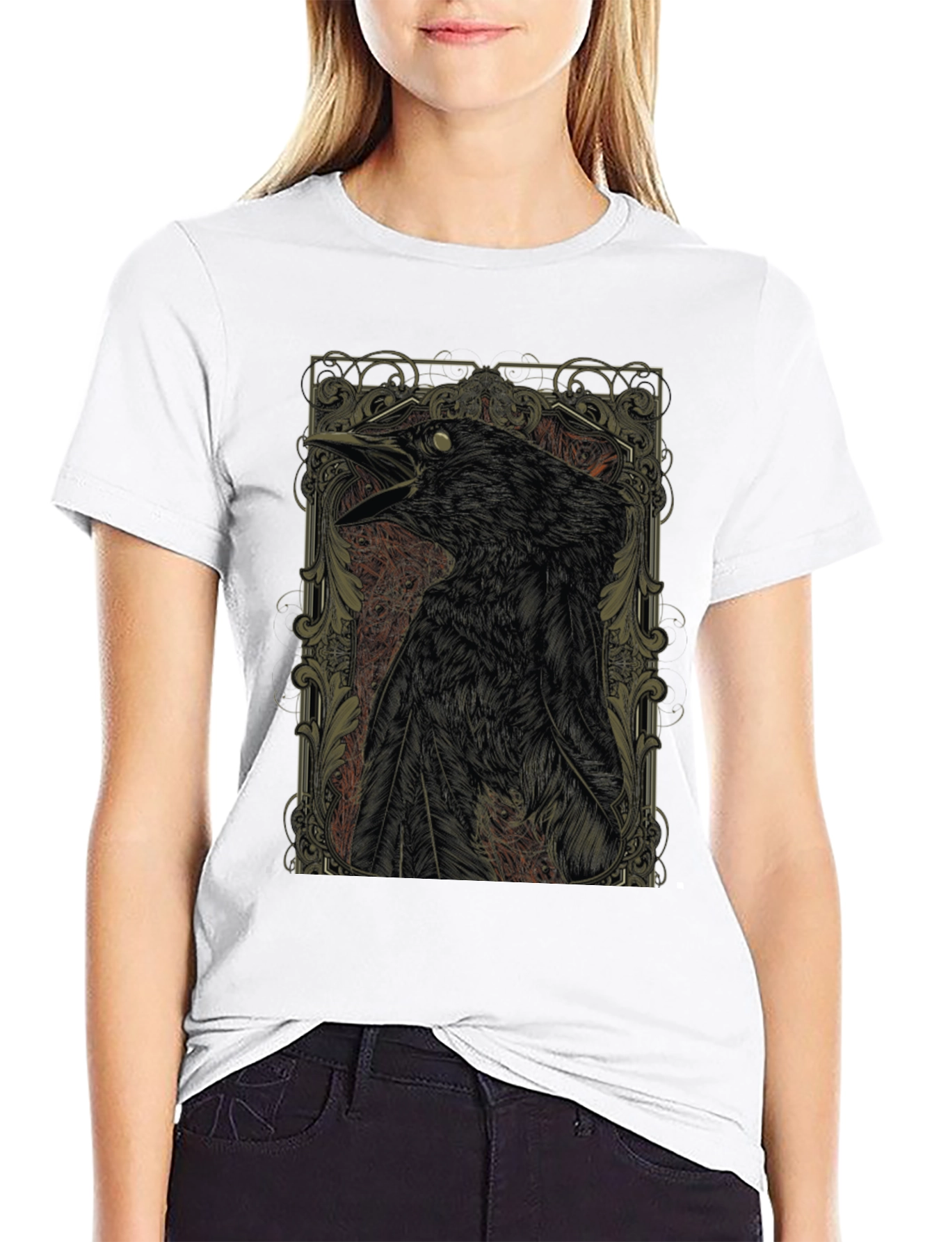 Raven Graphic Print Black Crewneck T-Shirt
