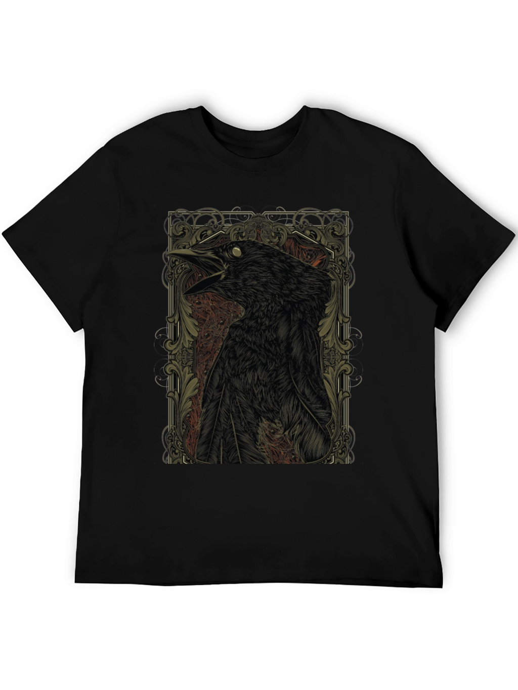 Raven Graphic Print Black Crewneck T-Shirt