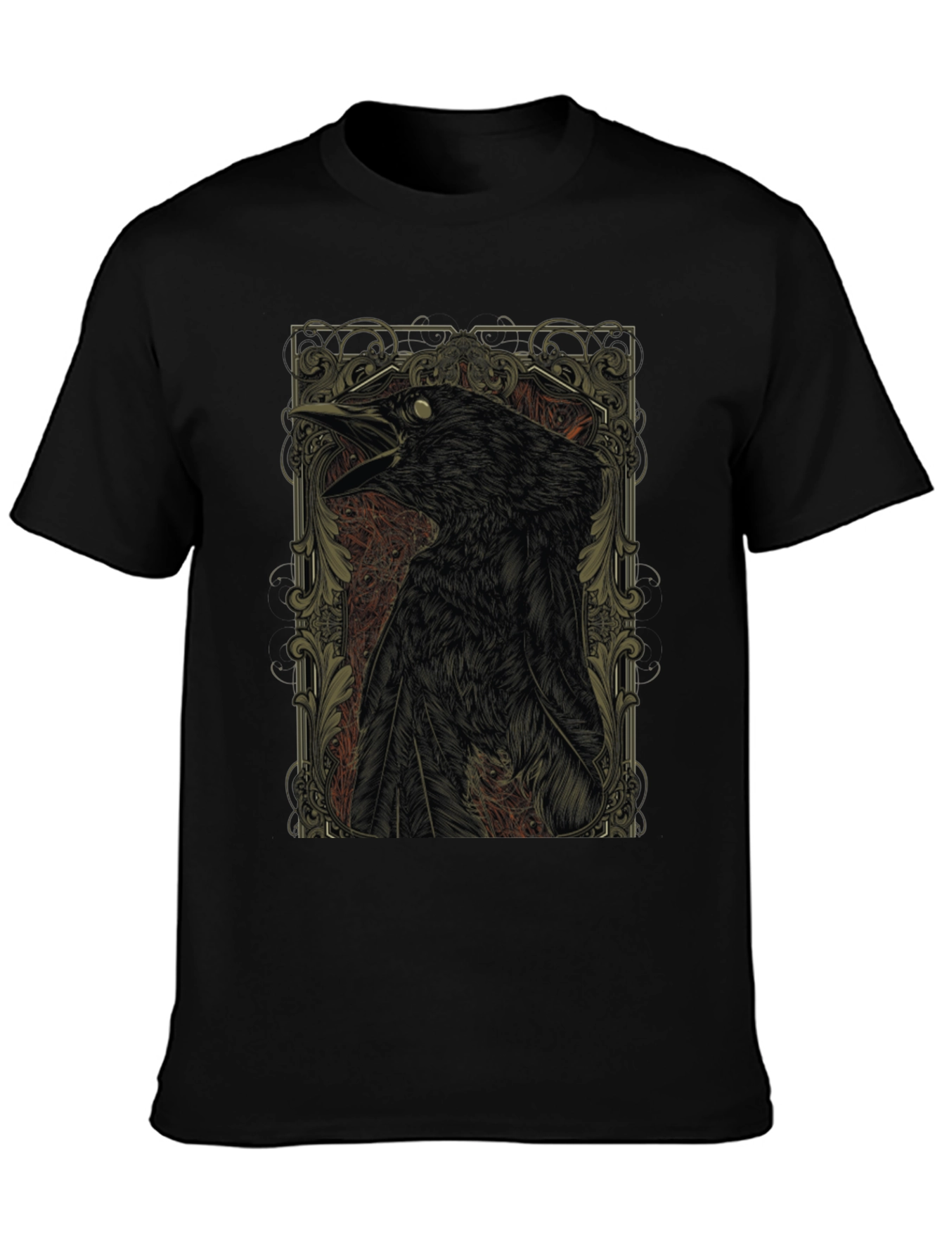 Raven Graphic Print Black Crewneck T-Shirt
