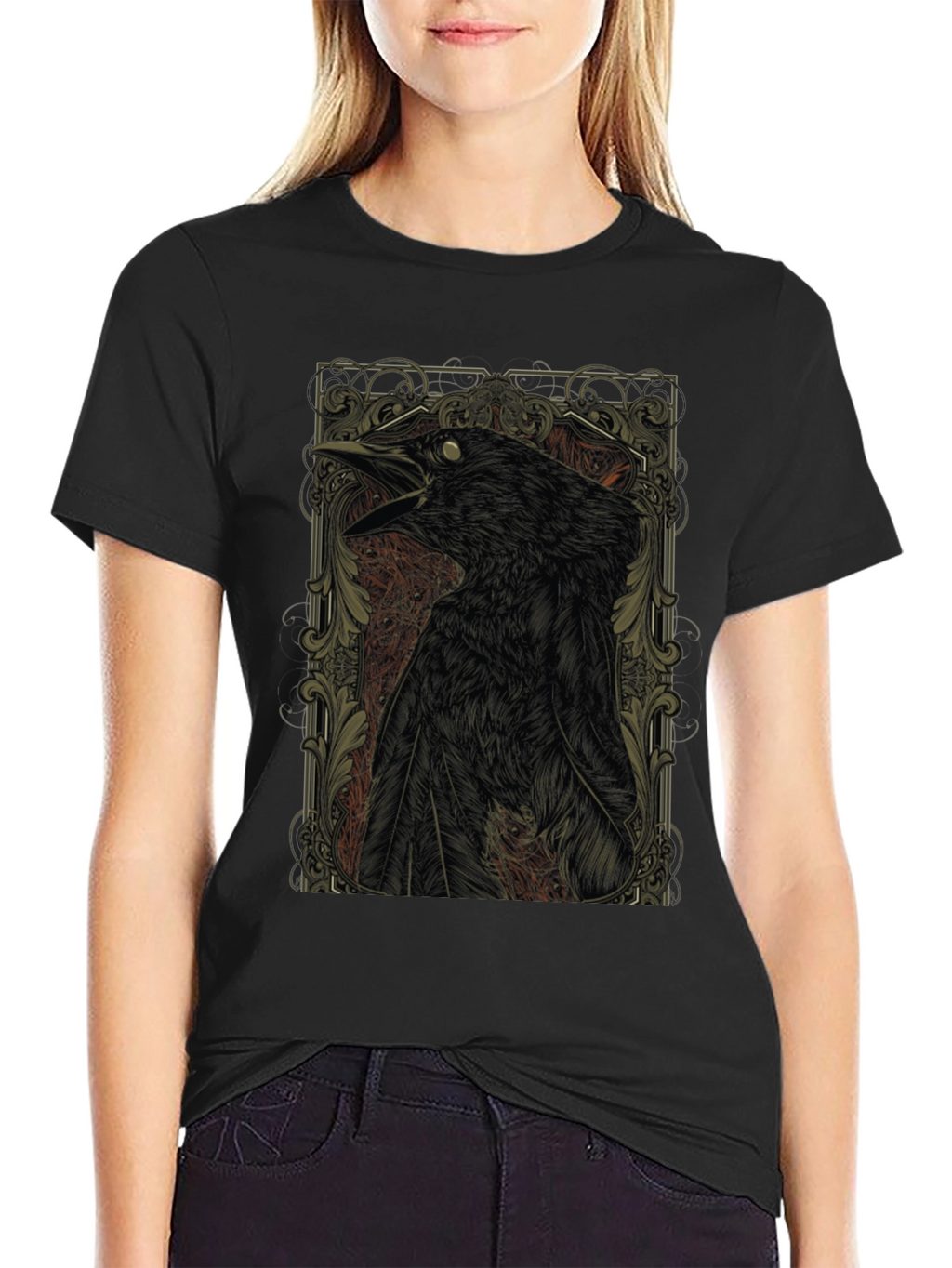 Raven Graphic Print Black Crewneck T-Shirt