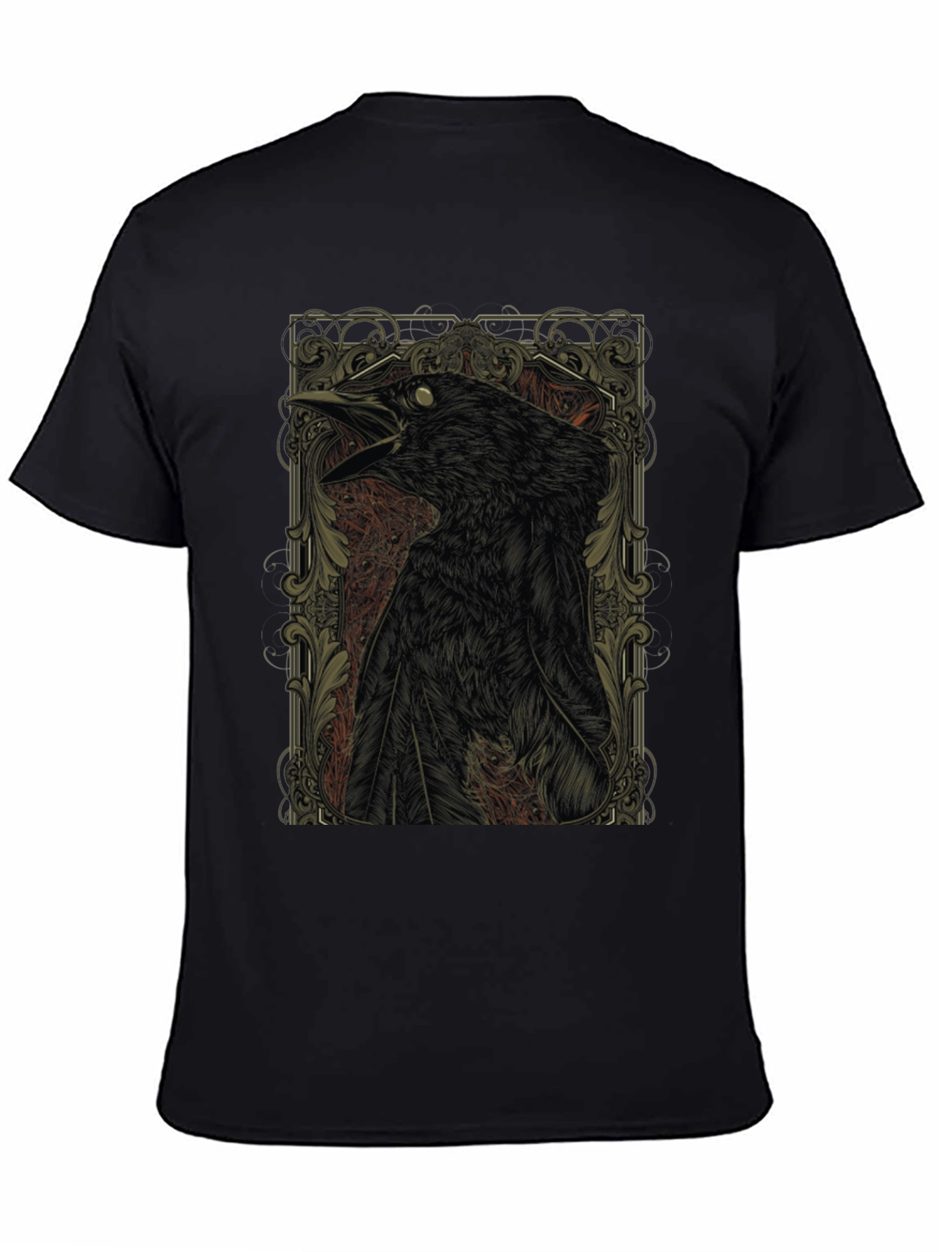 Raven Graphic Print Black Crewneck T-Shirt