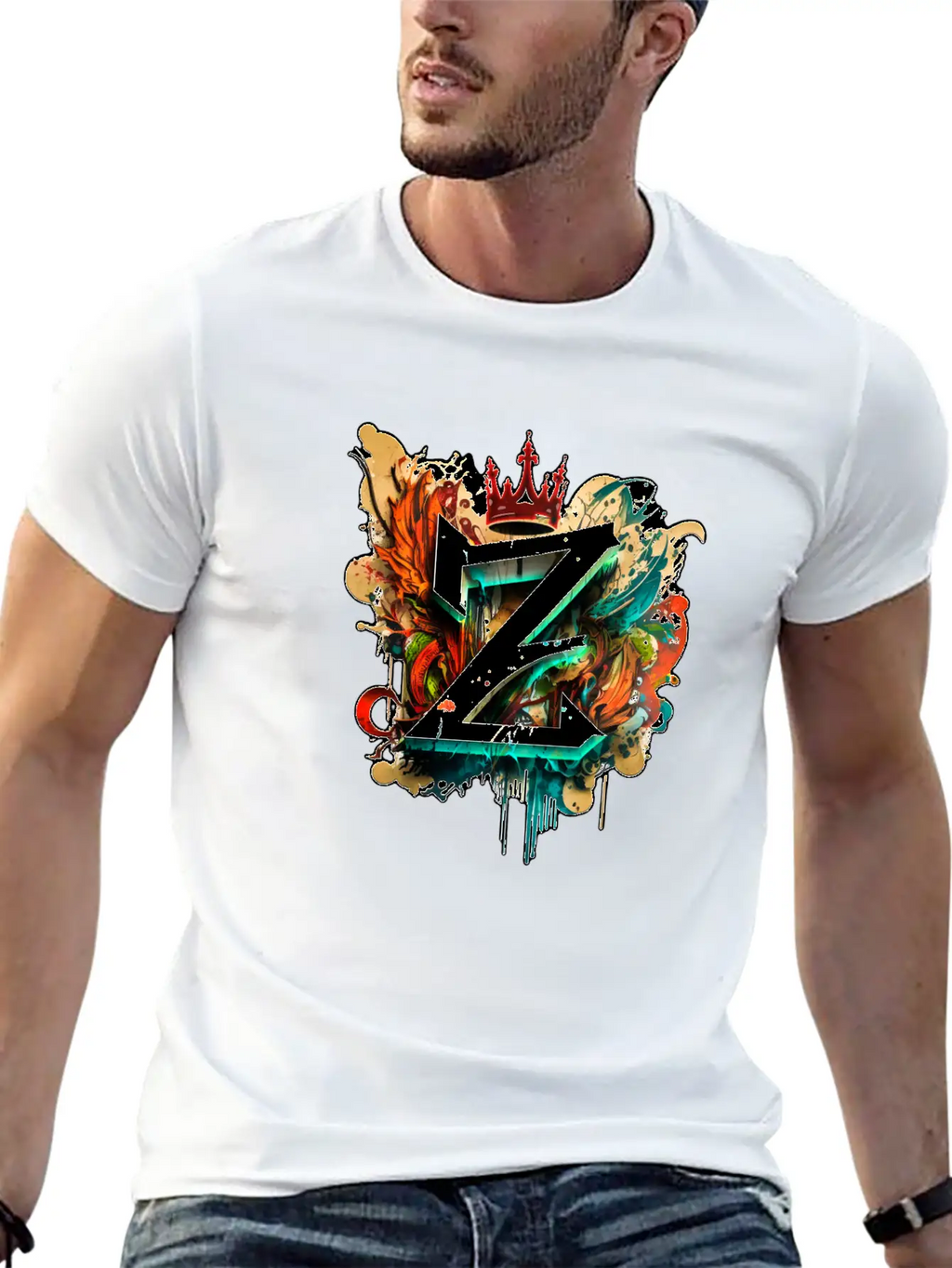 "Z" Graffiti Initial Letter With 👑 Unisex Casual T-Shirt – Clean Design For Daily Comfort