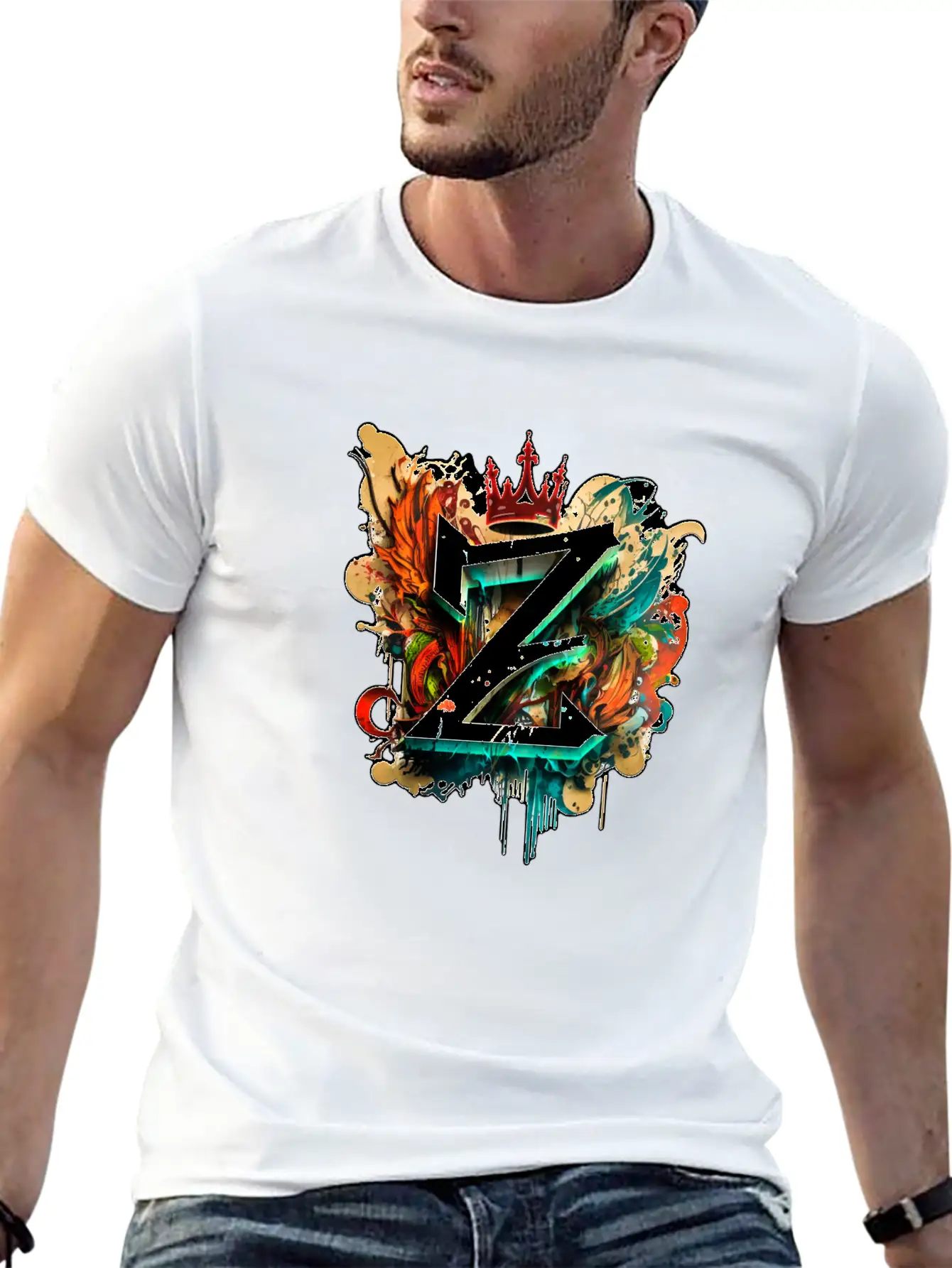"Z" Graffiti Initial Letter With 👑 Unisex Casual T-Shirt – Clean Design For Daily Comfort