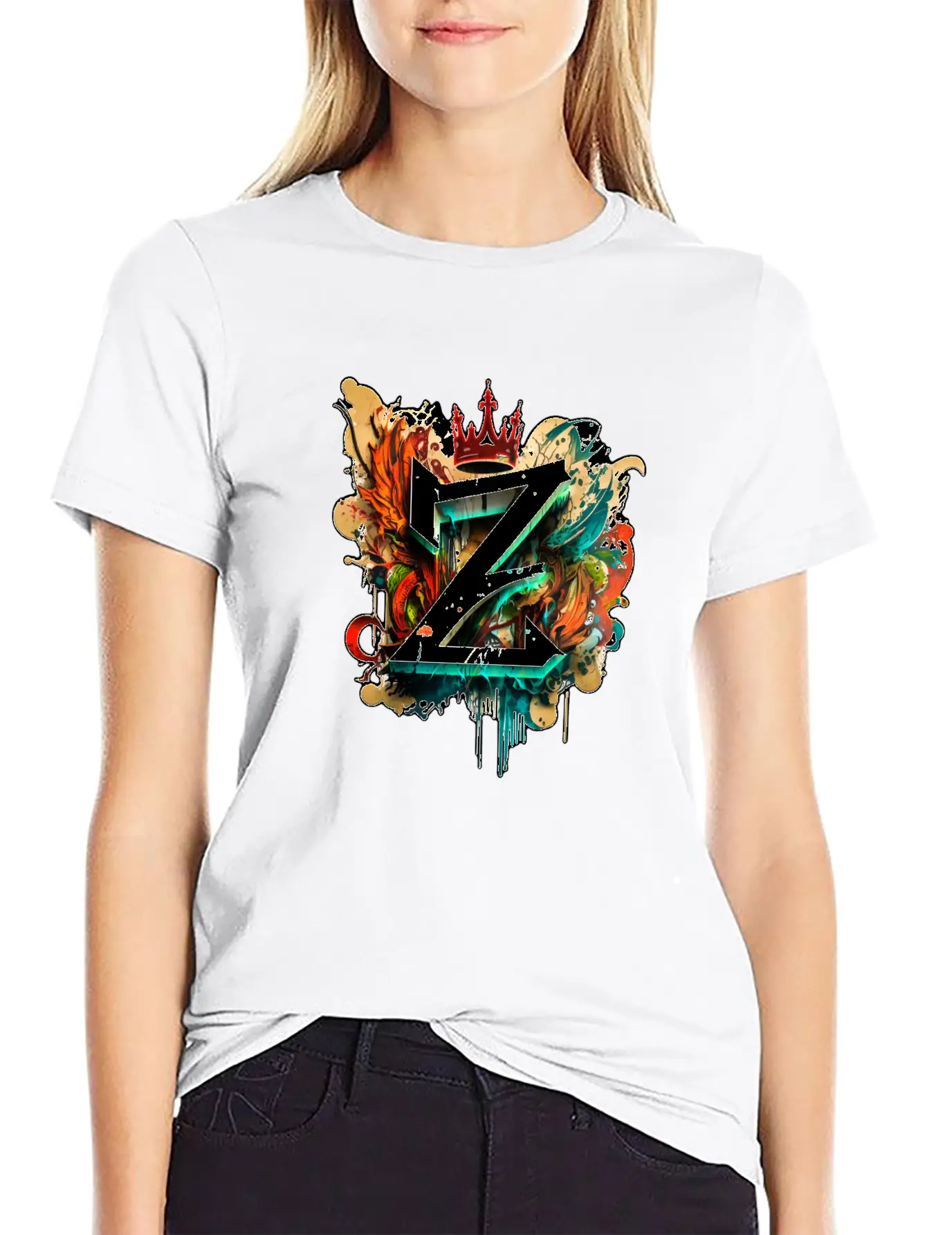 "Z" Graffiti Initial Letter With 👑 Unisex Casual T-Shirt – Clean Design For Daily Comfort