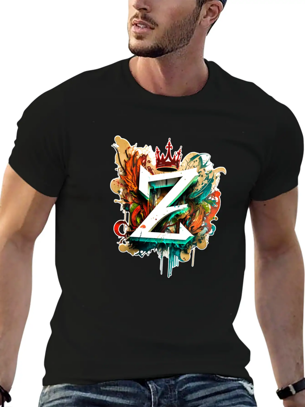 "Z" Graffiti Initial Letter With 👑 Unisex Casual T-Shirt – Clean Design For Daily Comfort