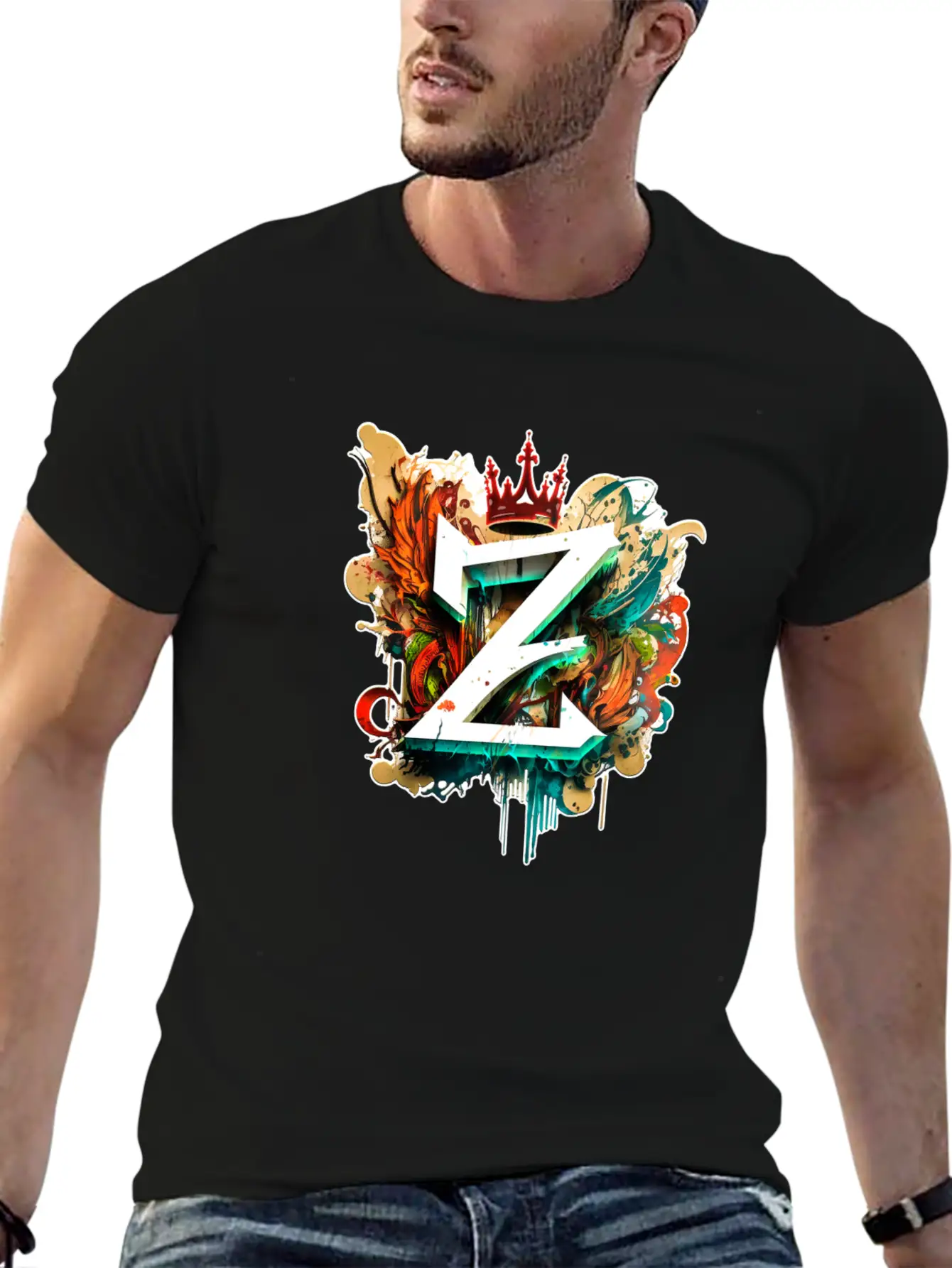 "Z" Graffiti Initial Letter With 👑 Unisex Casual T-Shirt – Clean Design For Daily Comfort