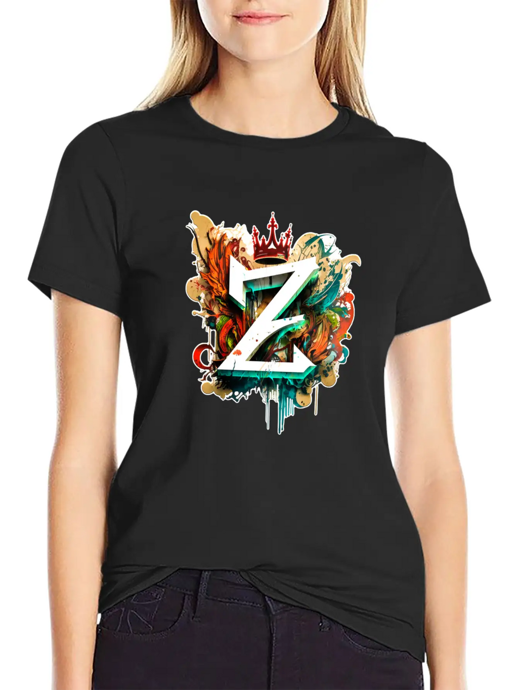 "Z" Graffiti Initial Letter With 👑 Unisex Casual T-Shirt – Clean Design For Daily Comfort
