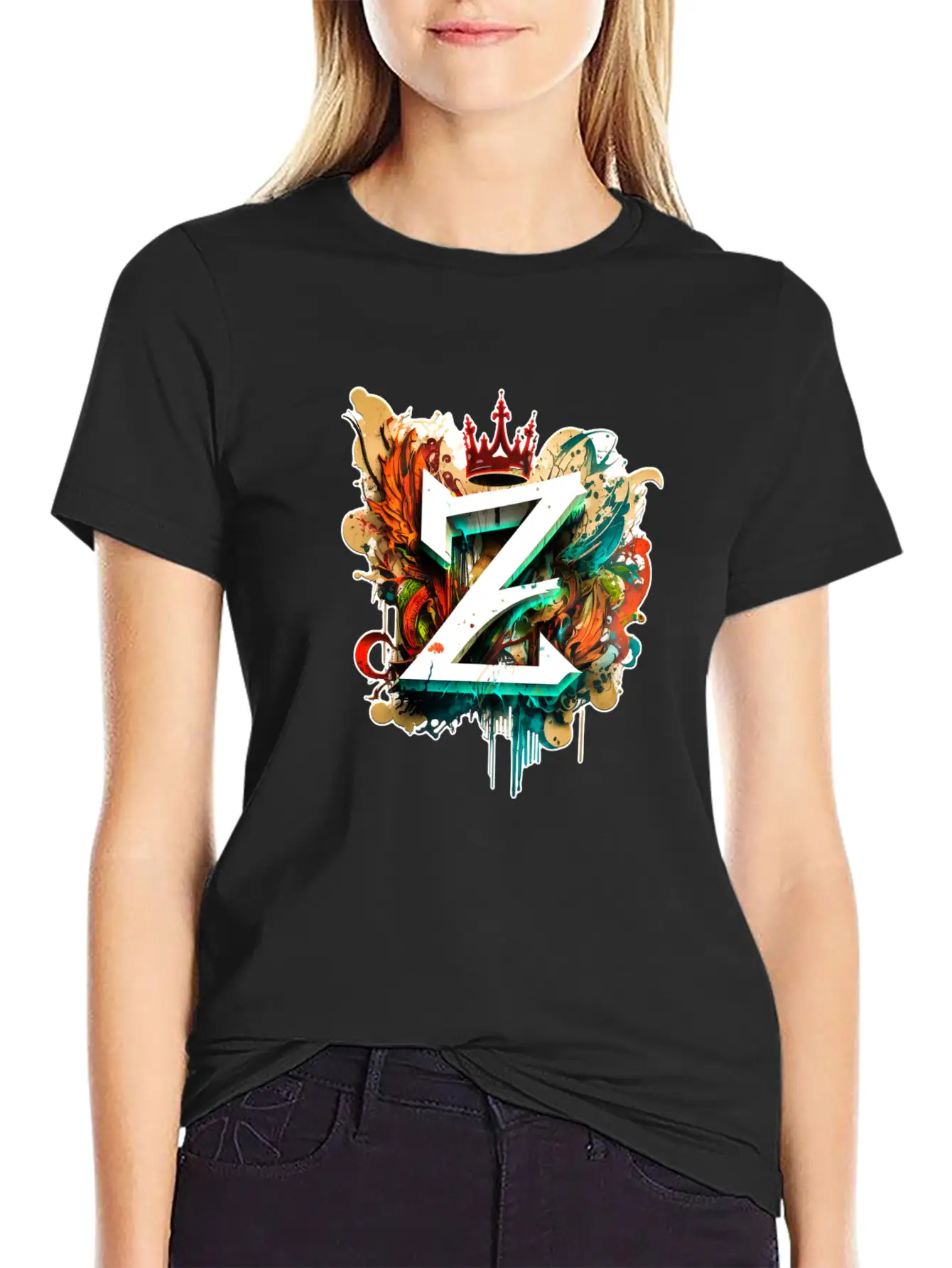 "Z" Graffiti Initial Letter With 👑 Unisex Casual T-Shirt – Clean Design For Daily Comfort