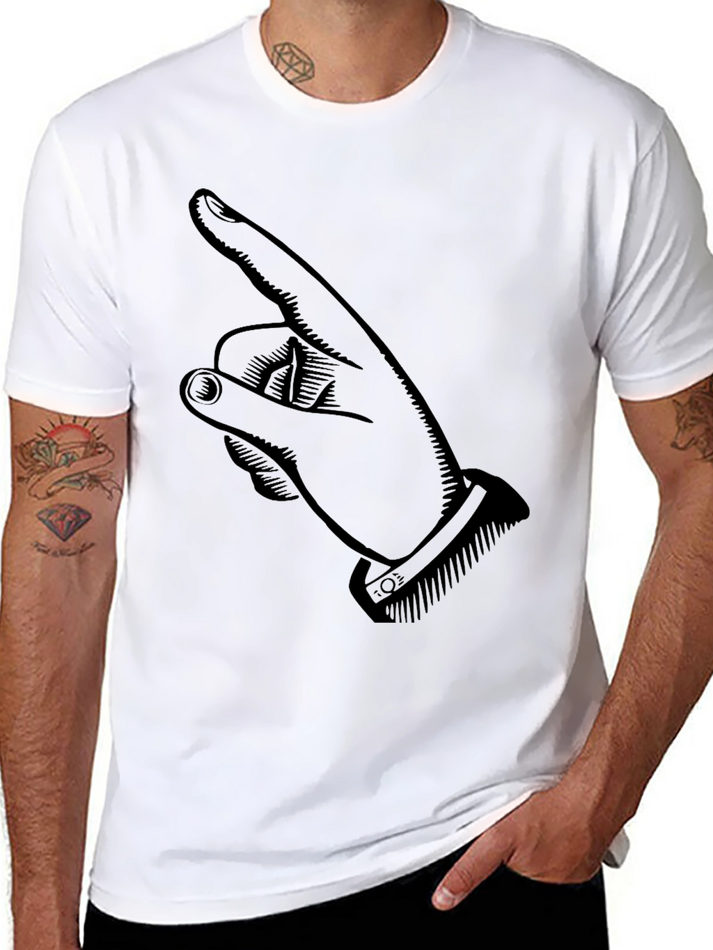 Pointing Finger Graphic Tee - Stylish Black Cotton T-Shirt