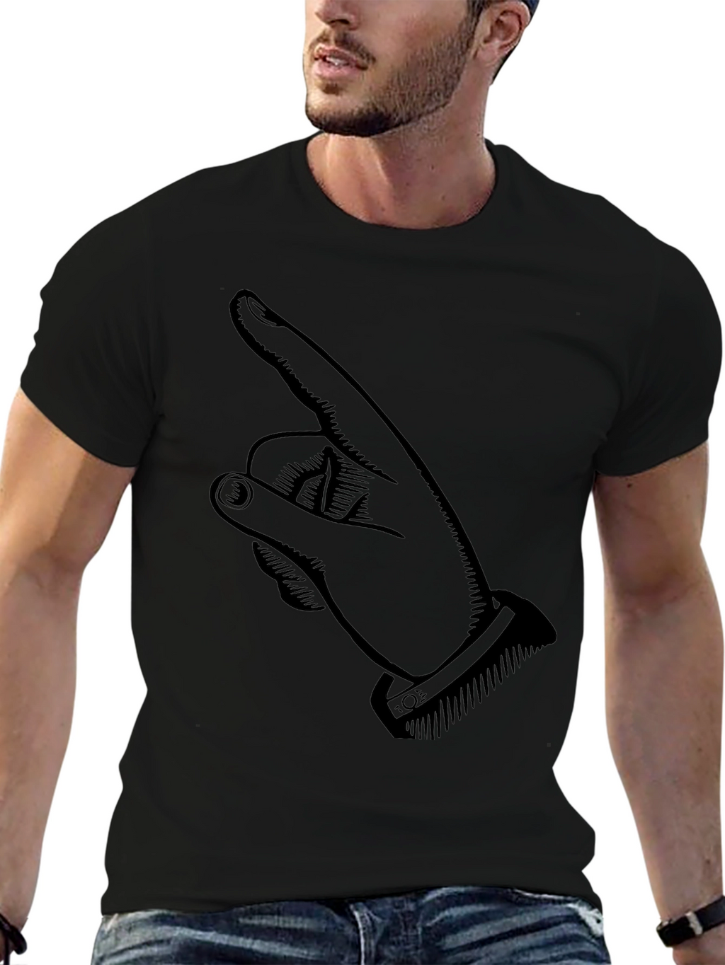 Pointing Finger Graphic Tee - Stylish Black Cotton T-Shirt