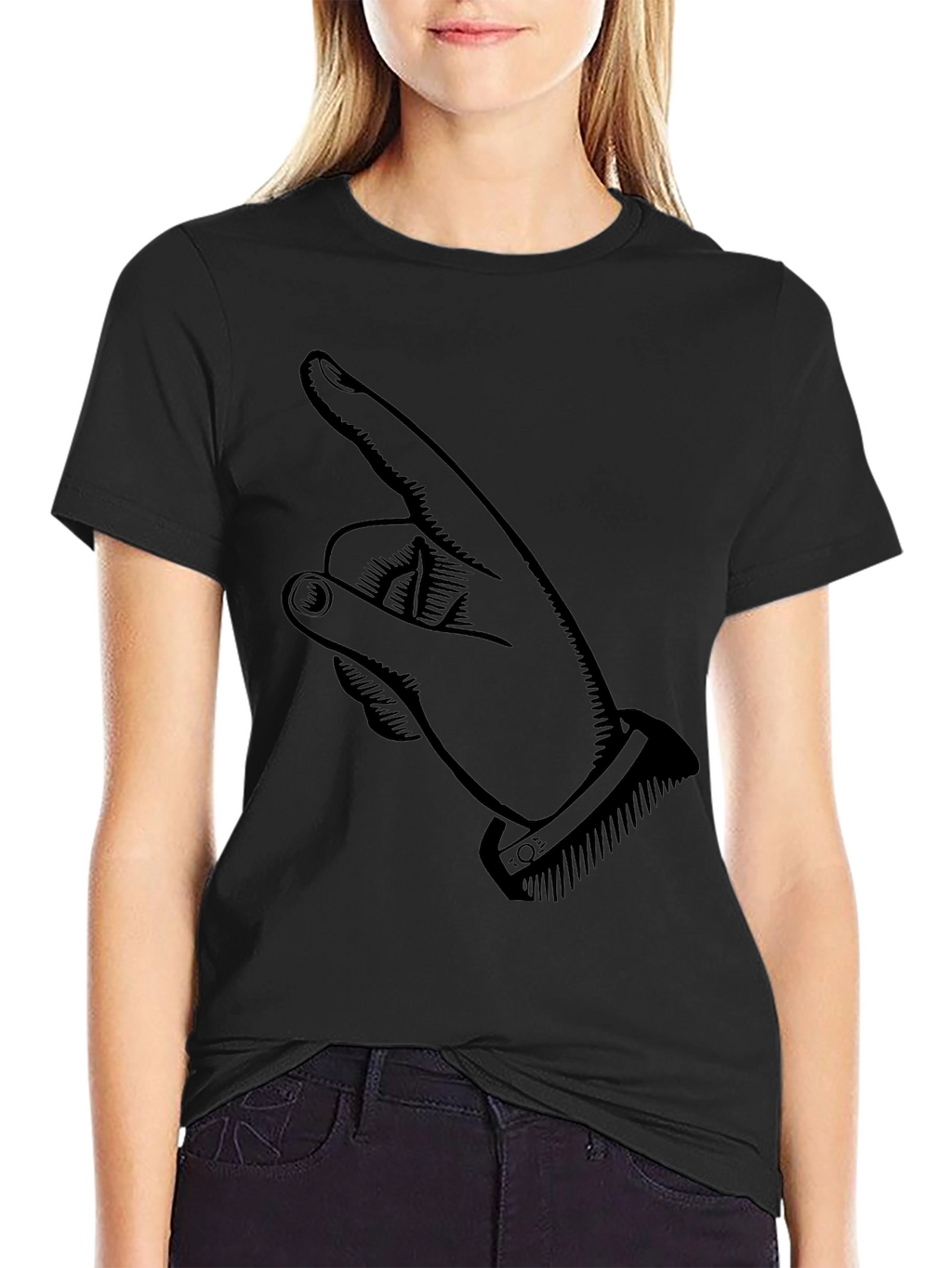 Pointing Finger Graphic Tee - Stylish Black Cotton T-Shirt