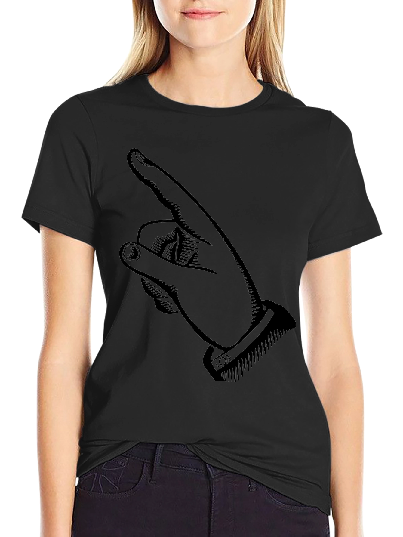 Pointing Finger Graphic Tee - Stylish Black Cotton T-Shirt