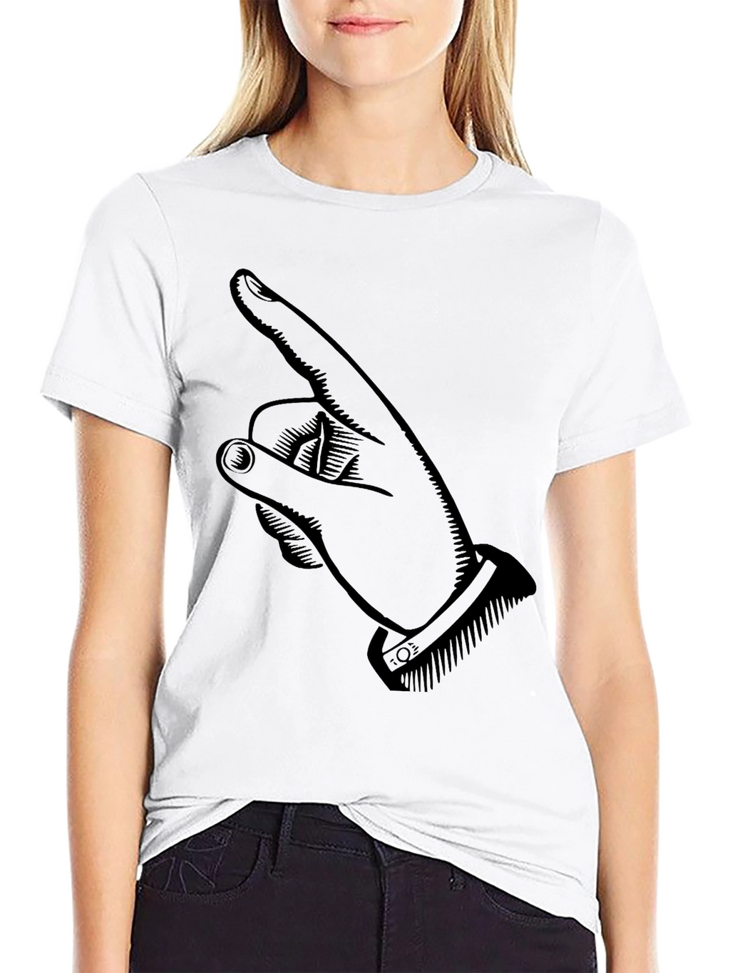 Pointing Finger Graphic Tee - Stylish Black Cotton T-Shirt