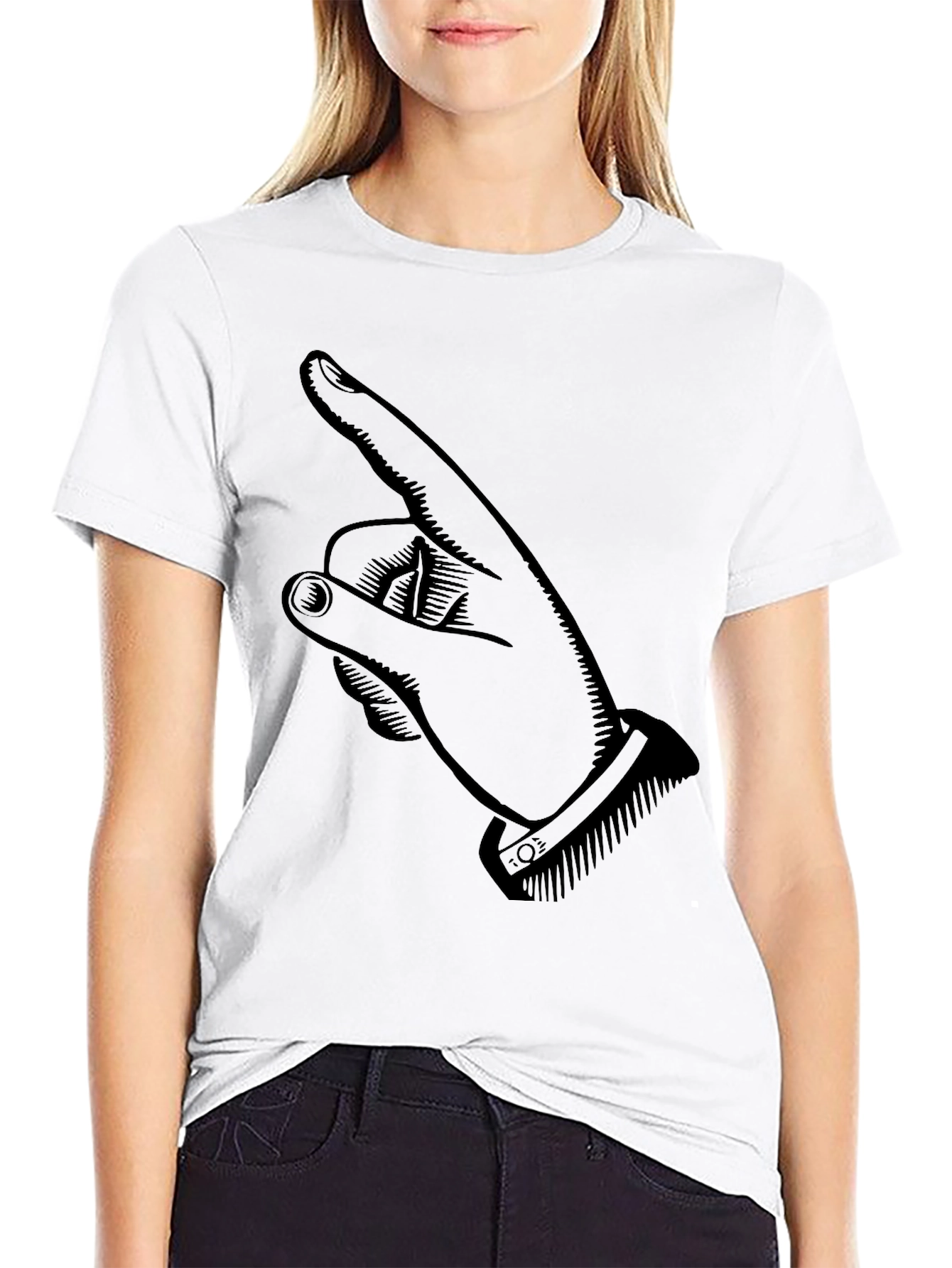 Pointing Finger Graphic Tee - Stylish Black Cotton T-Shirt
