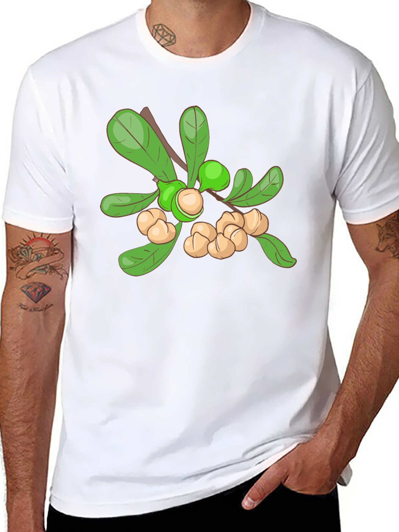 Macadamia Nut Branch Graphic Tee - Black Cotton Blend