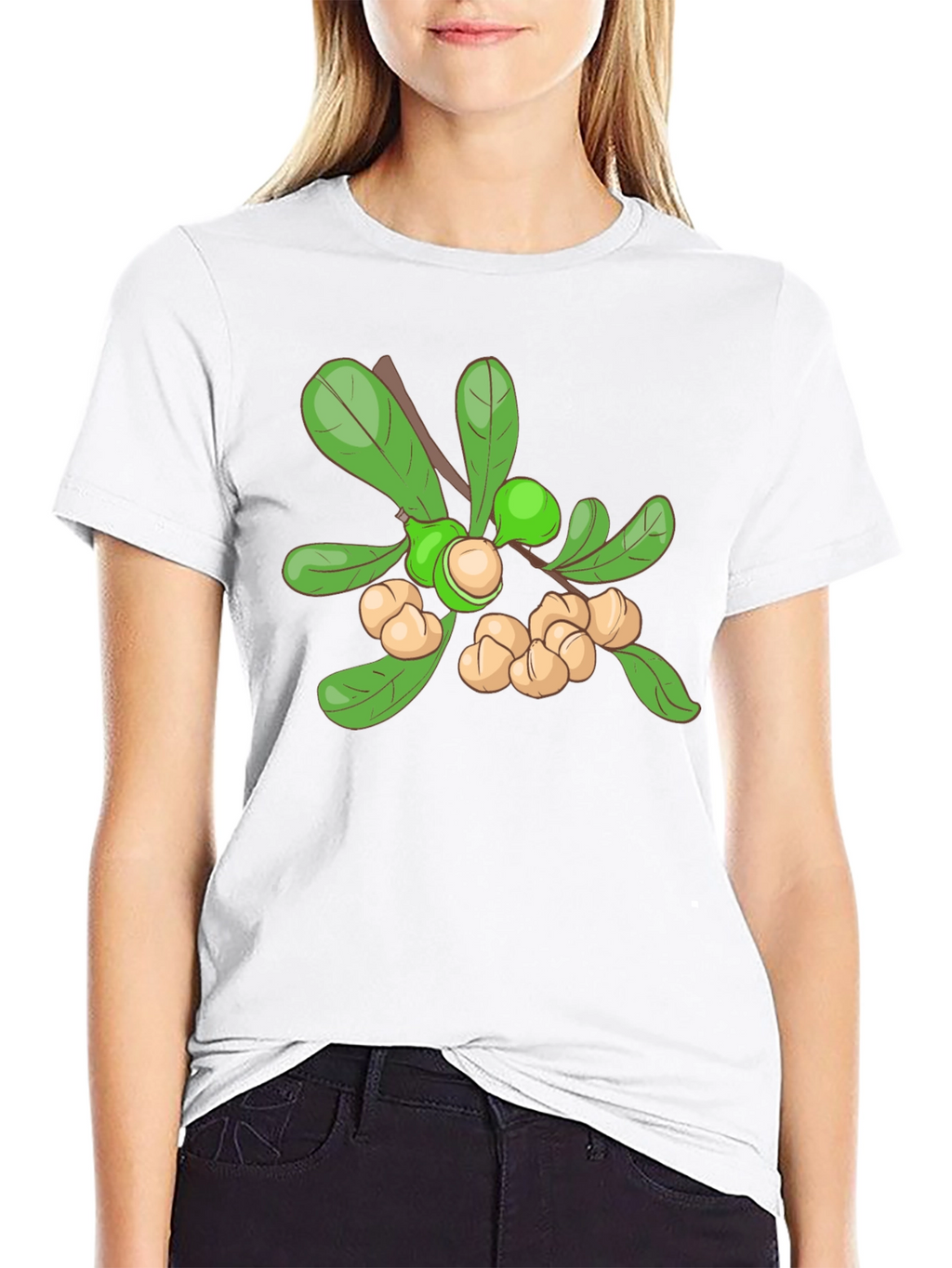 Macadamia Nut Branch Graphic Tee - Black Cotton Blend