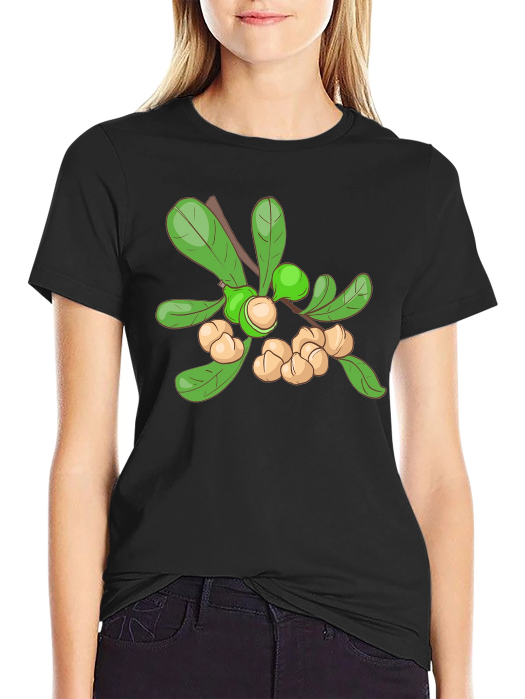 Macadamia Nut Branch Graphic Tee - Black Cotton Blend