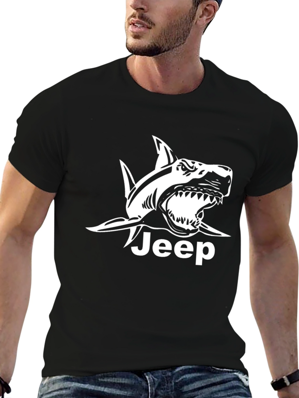 Jeep Shark Graphic Tee - Black Cotton T-Shirt