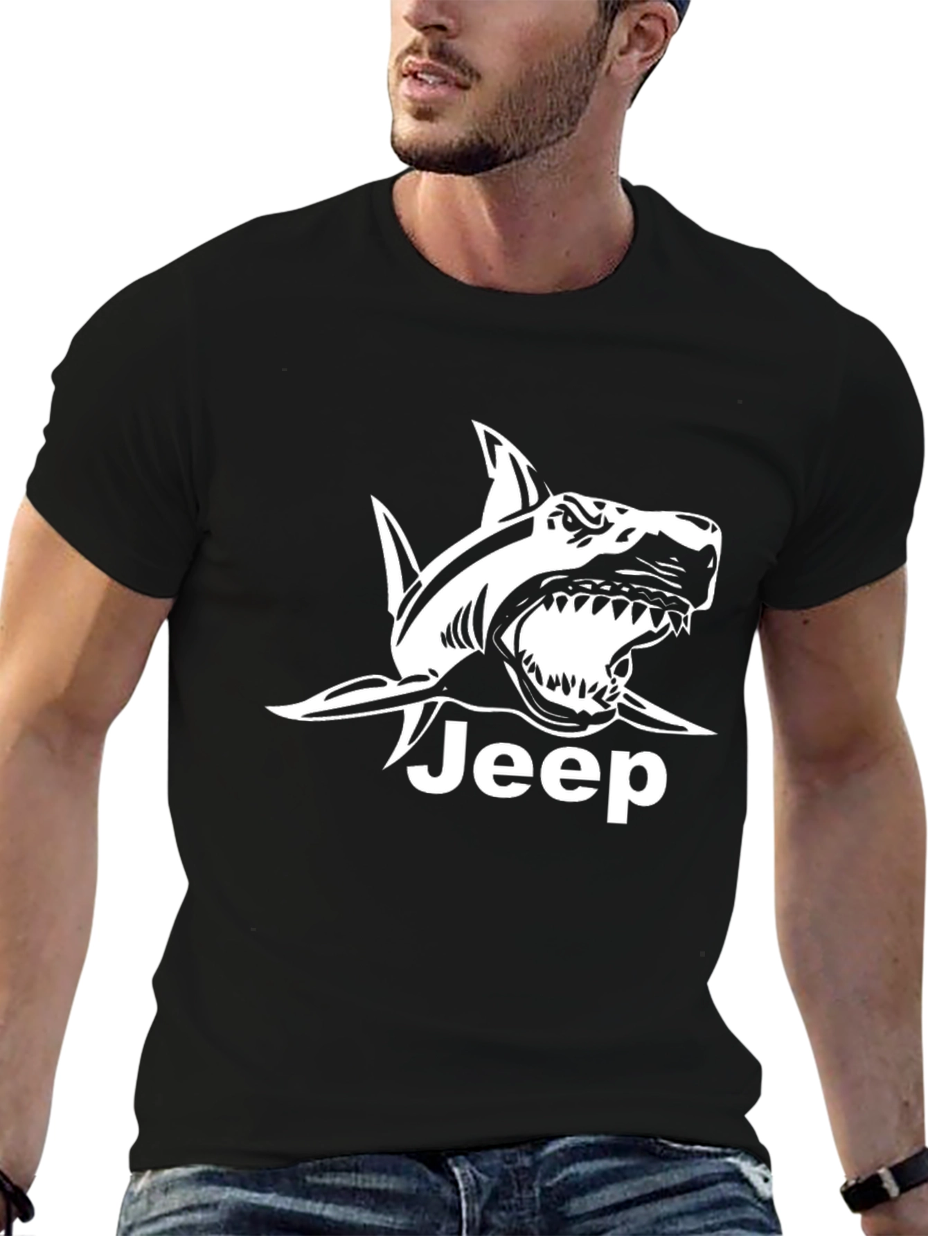 Jeep Shark Graphic Tee - Black Cotton T-Shirt