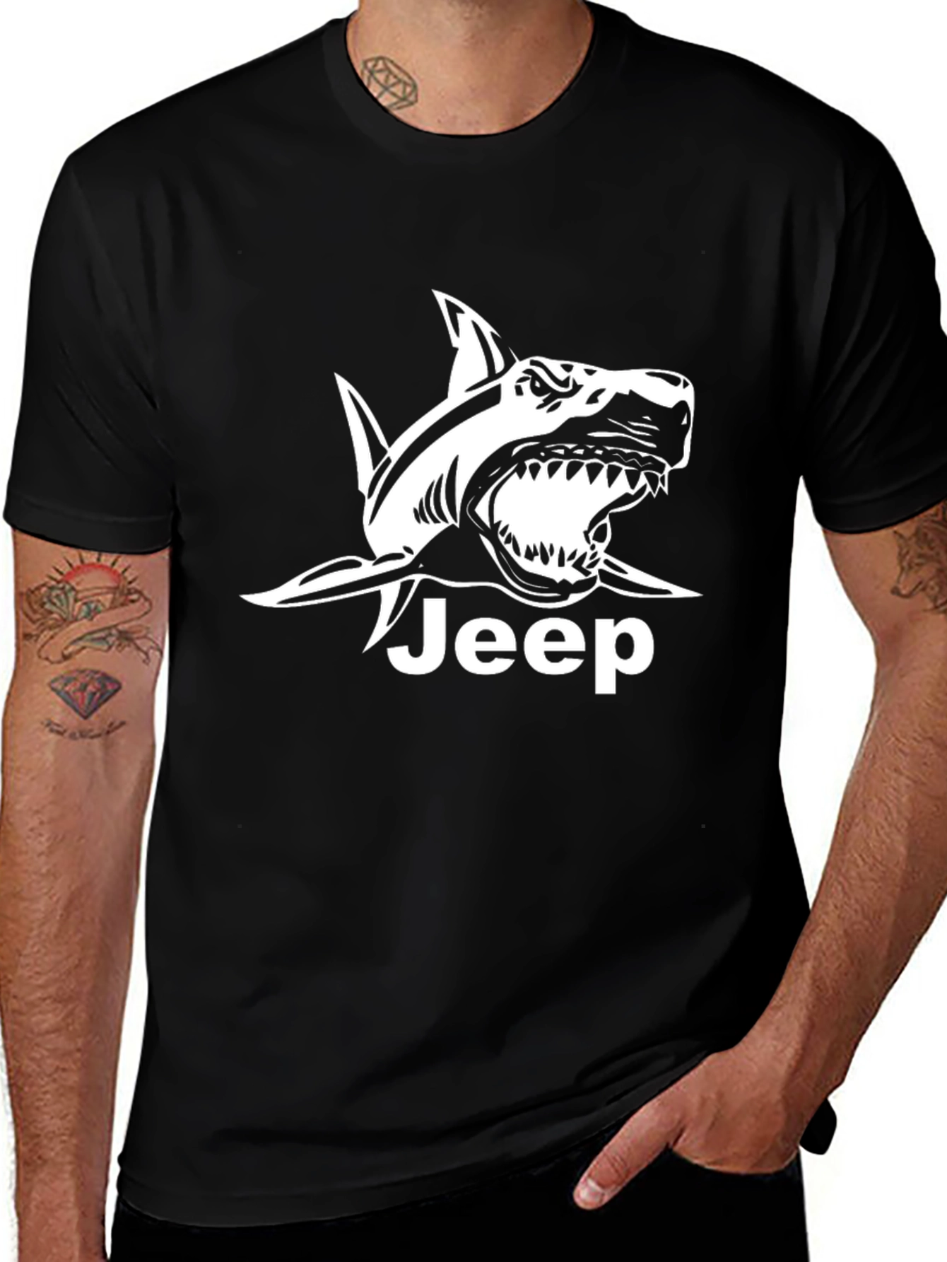 Jeep Shark Graphic Tee - Black Cotton T-Shirt