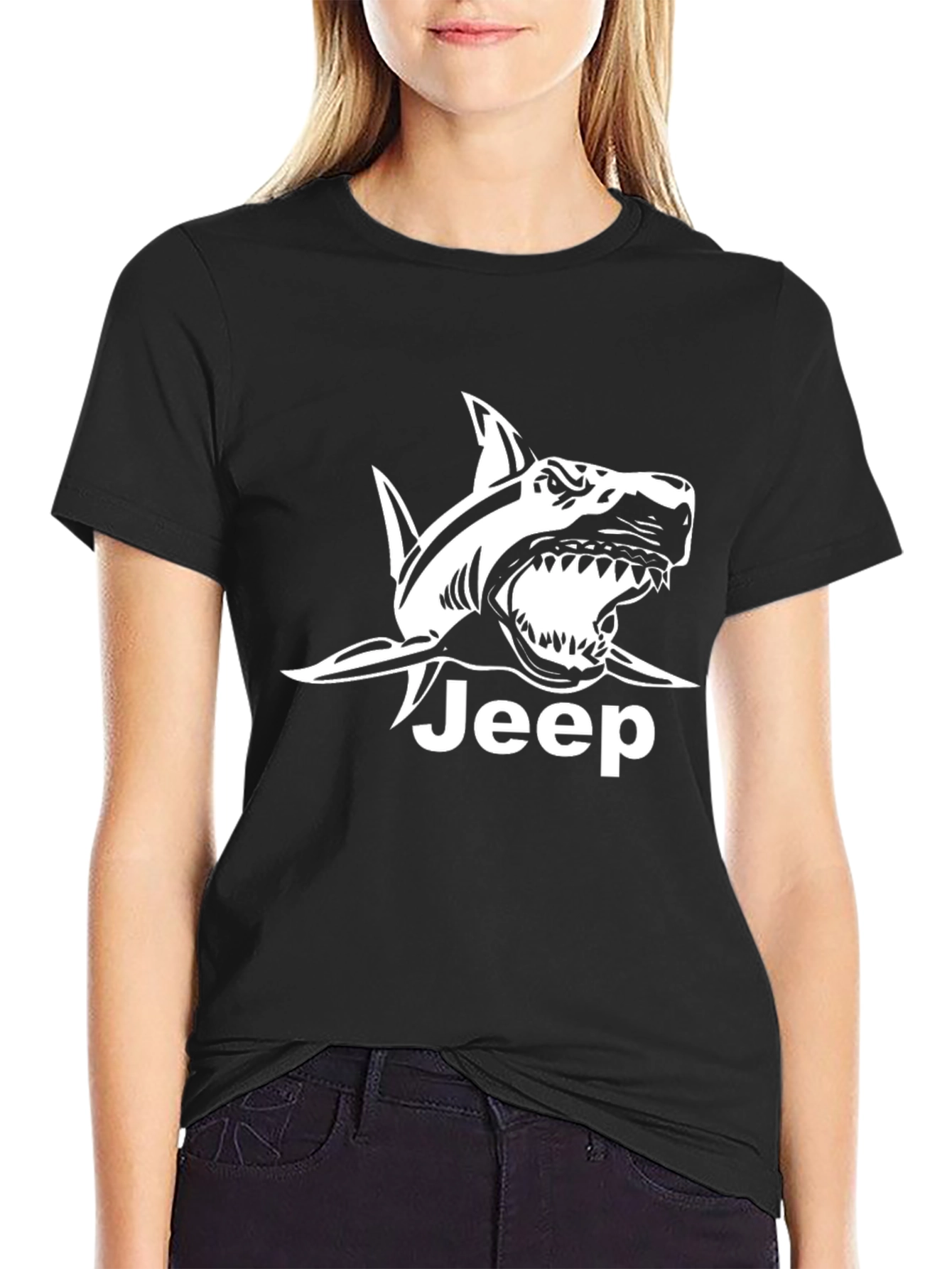 Jeep Shark Graphic Tee - Black Cotton T-Shirt