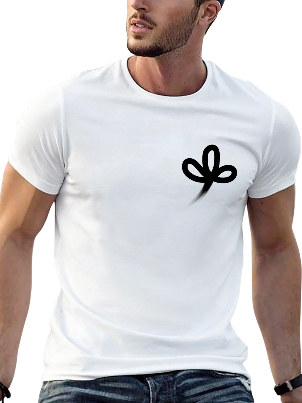 Mens Black Crew Neck T-Shirt with Clover Design