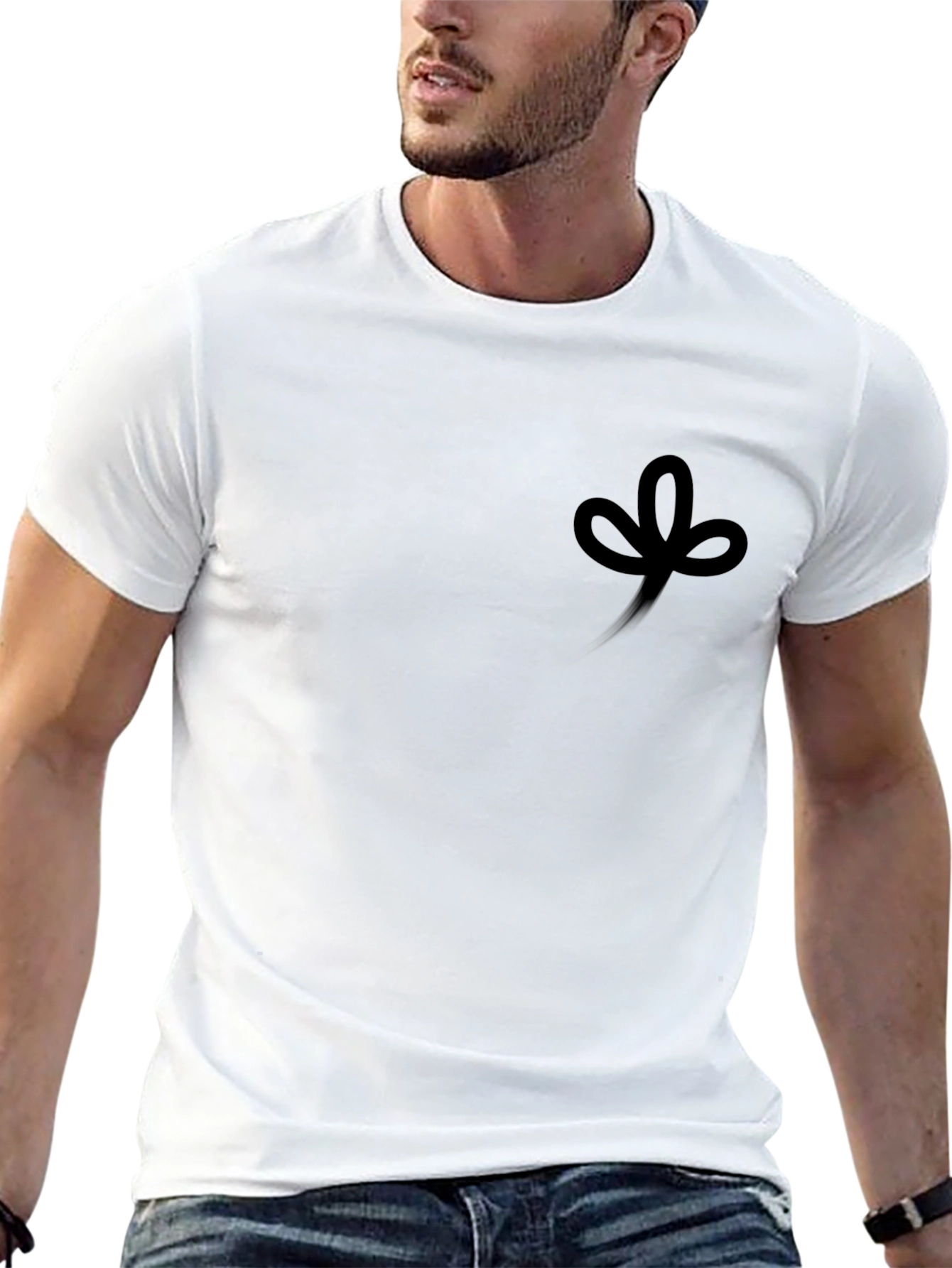 Mens Black Crew Neck T-Shirt with Clover Design