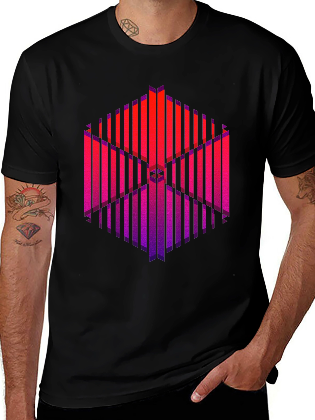 Abstract Geometric Graphic Print Black T-Shirt