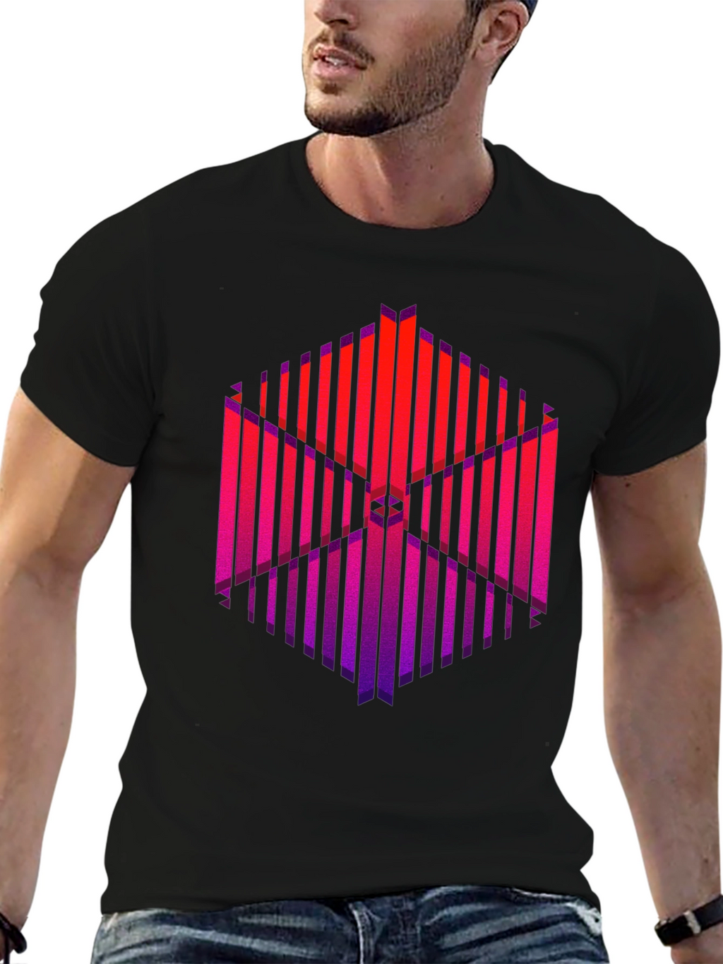 Abstract Geometric Graphic Print Black T-Shirt