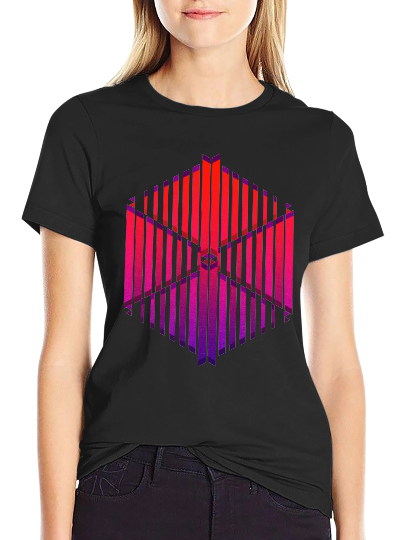 Abstract Geometric Graphic Print Black T-Shirt