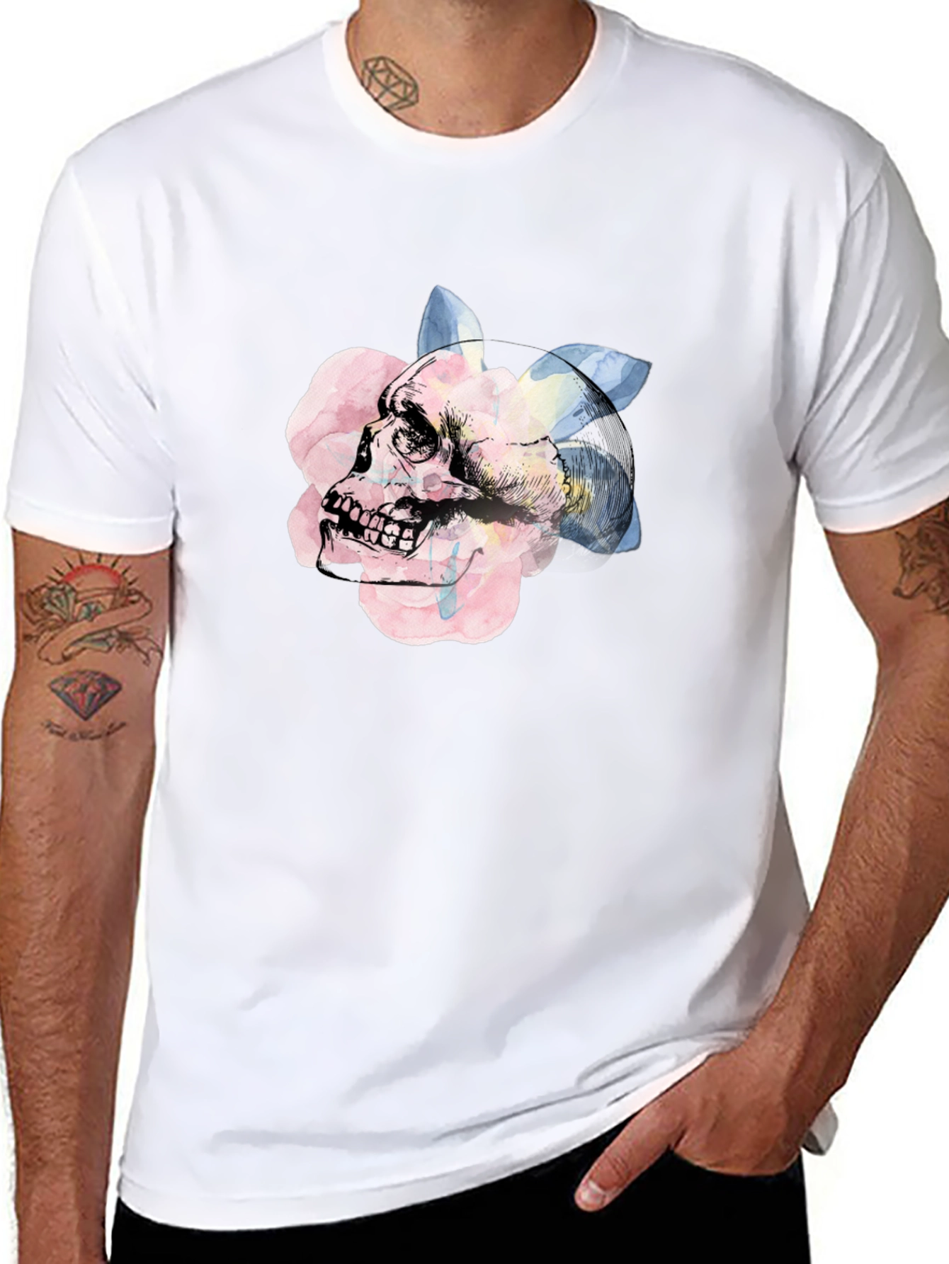 Skull & Rose Graphic Tee - Unique Artistic Design